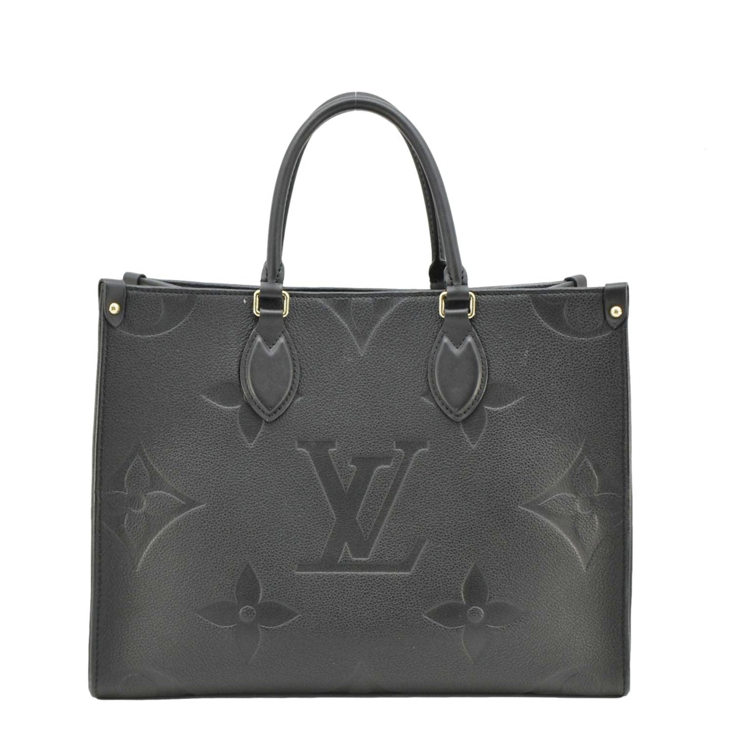 LOUIS VUITTON Onthego MM Giant Monogram Empreinte Leather Tote Bag Black