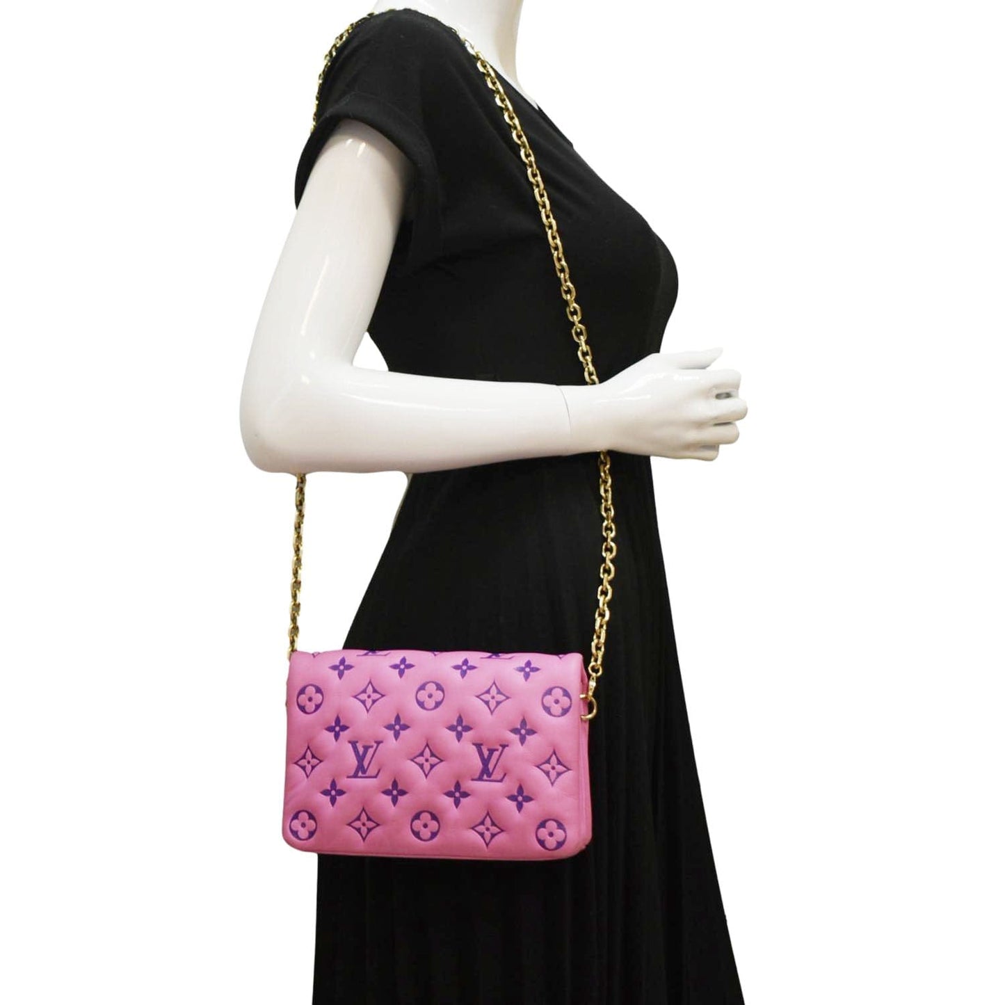 LOUIS VUITTON Coussin Pochette Monogram Embossed Leather Crossbody Bag Pink