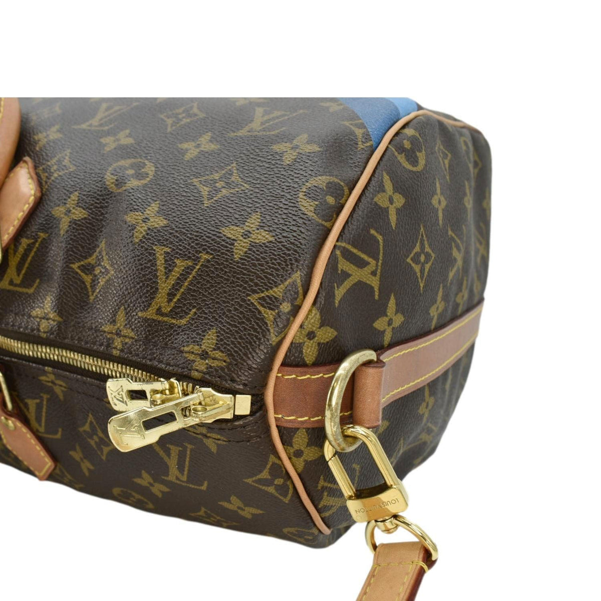 LOUIS VUITTON Speedy 40 Bandouliere Heritage Monogram Canvas Travel Bag Blue Clair