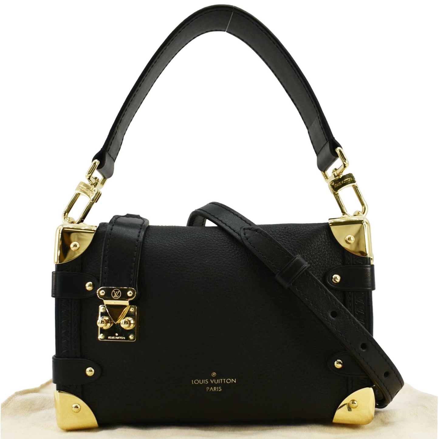 LOUIS VUITTON Side Trunk PM Grained Calf Leather Tote Bag Black