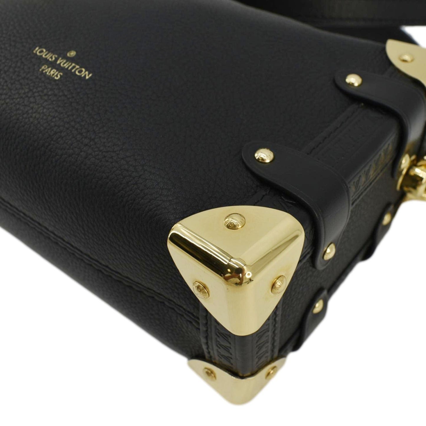 LOUIS VUITTON Side Trunk PM Grained Calf Leather Tote Bag Black
