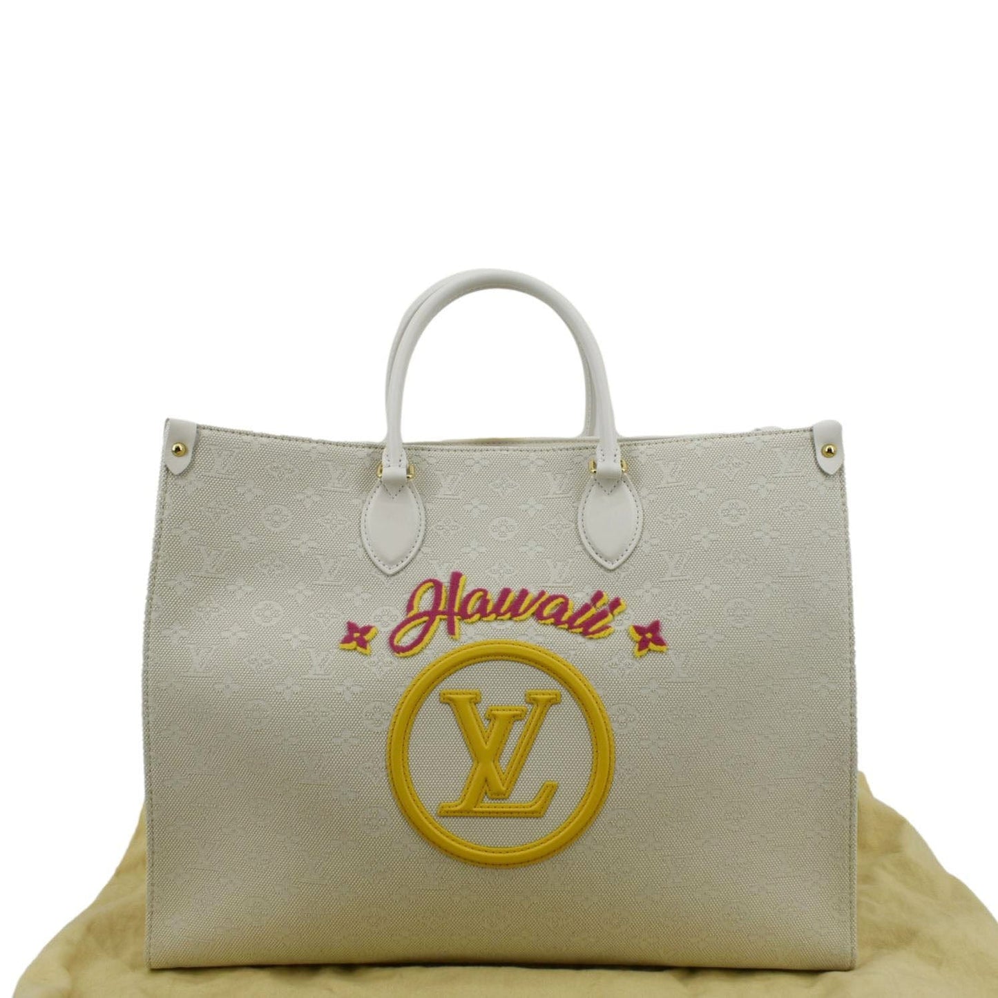 LOUIS VUITTON Hawaii Onthego GM Monogram Tuffetage Tote Shoulder Bag Off White