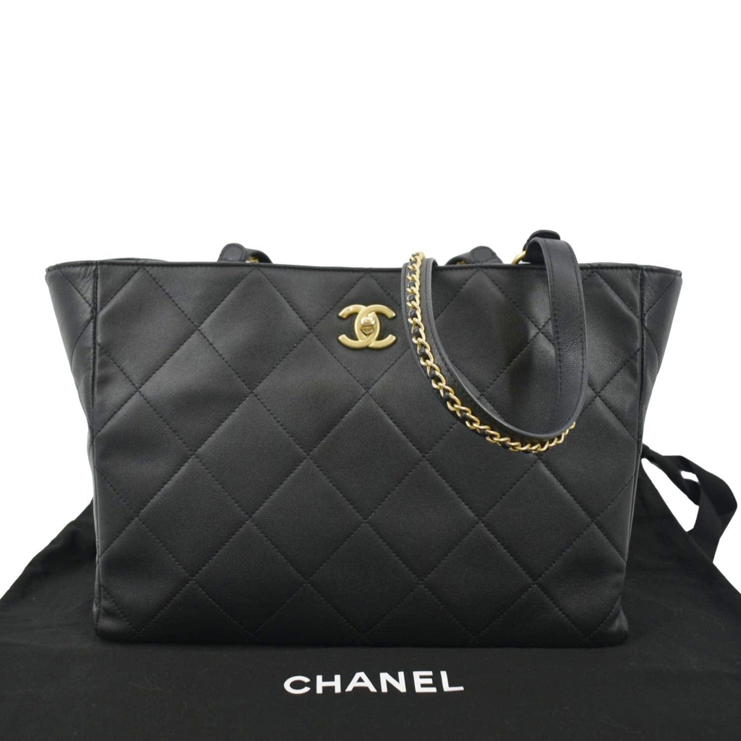 CHANEL Shopping Quilted Leather Tote Bag Black