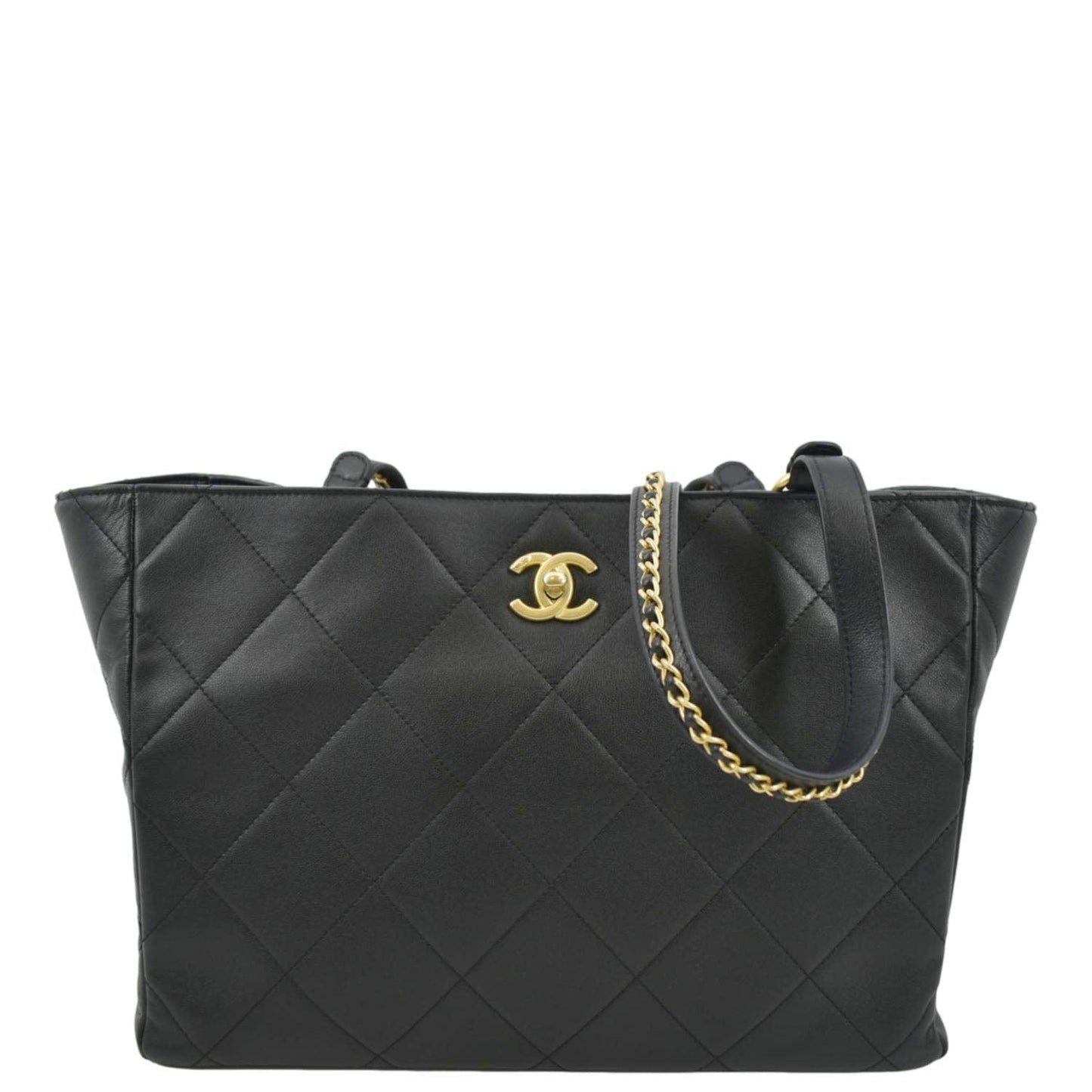 CHANEL Shopping Quilted Leather Tote Bag Black
