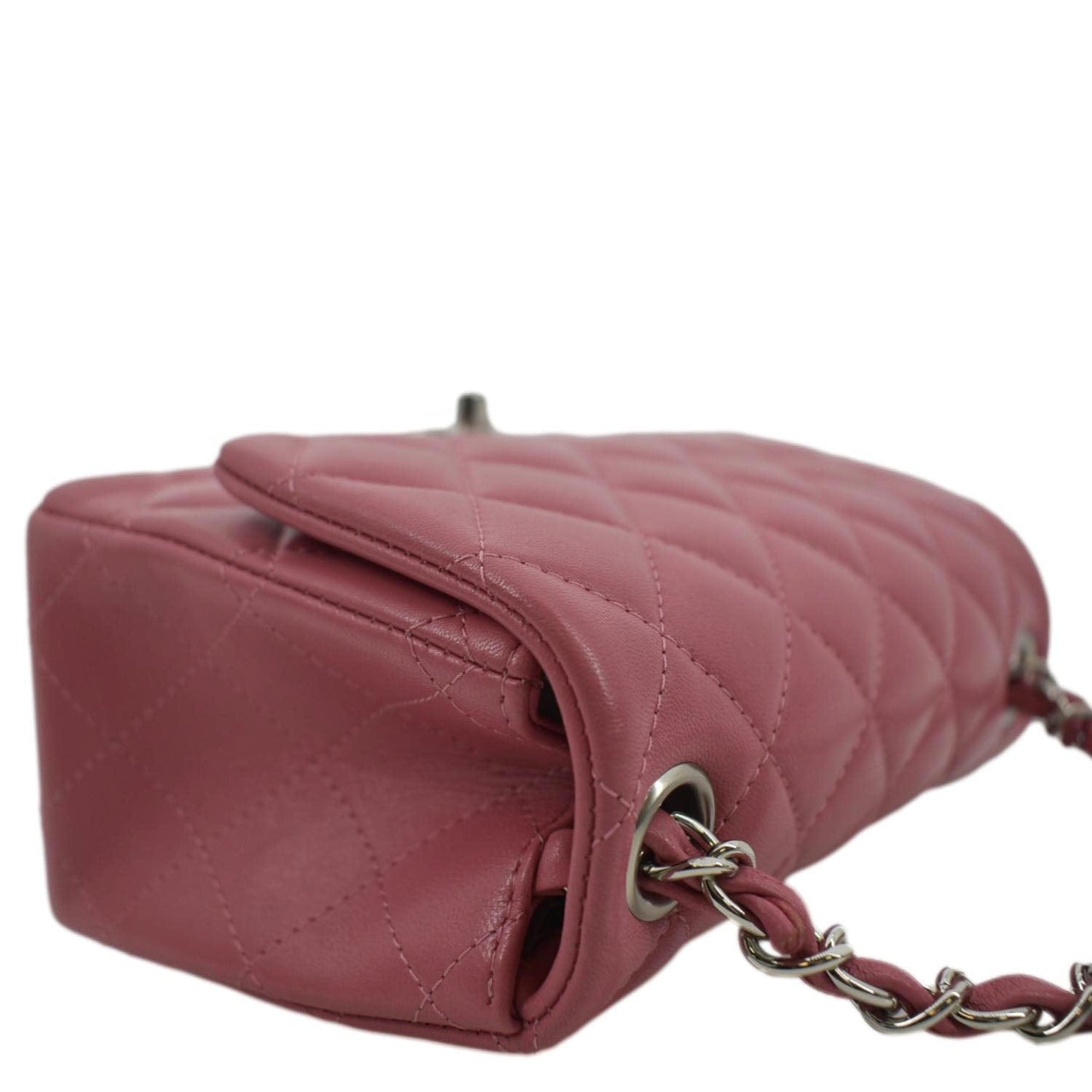 CHANEL Mini Square Flap Leather Crossbody Bag Pink