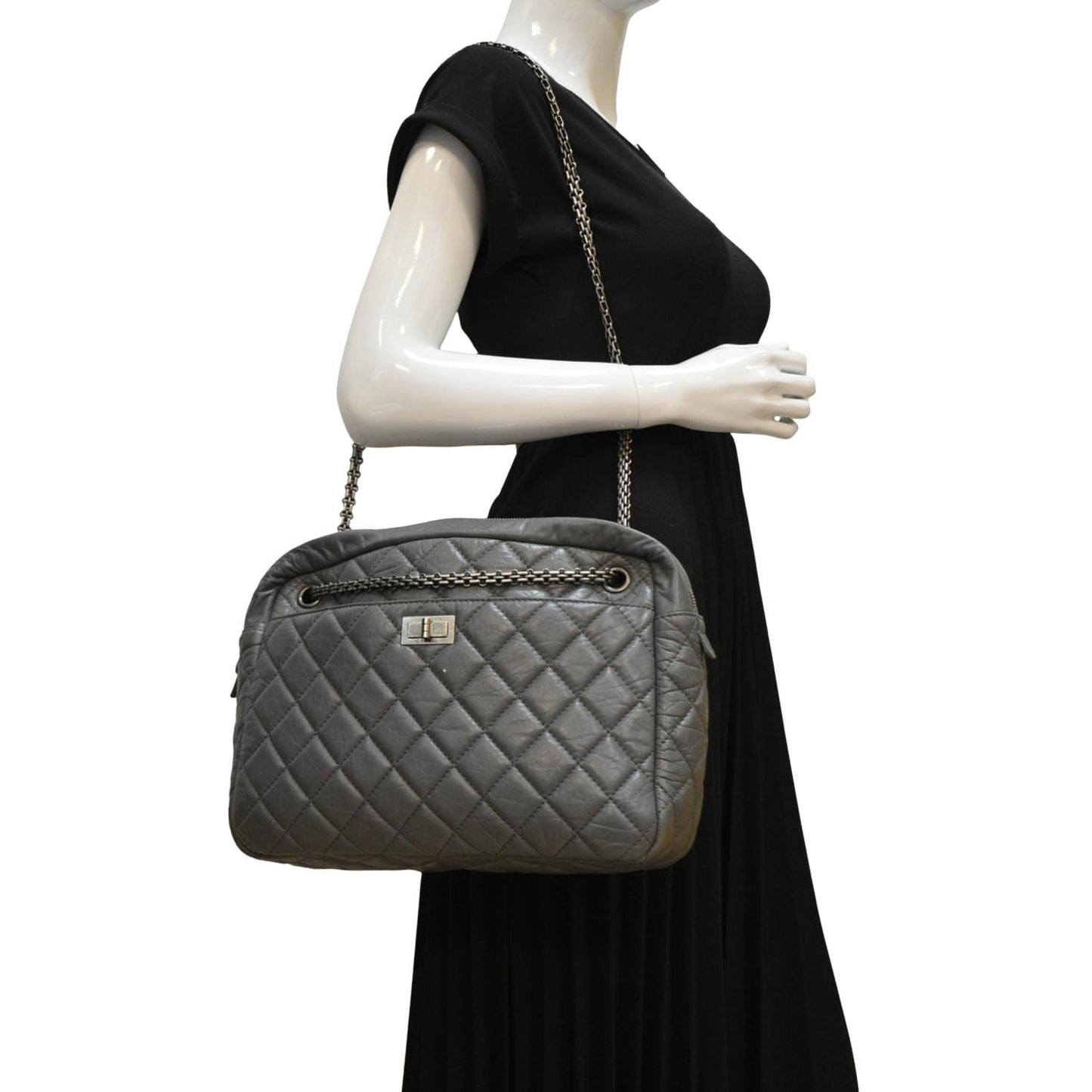 CHANEL Reissue Large Quilted Leather Camera Shoulder Bag Grey