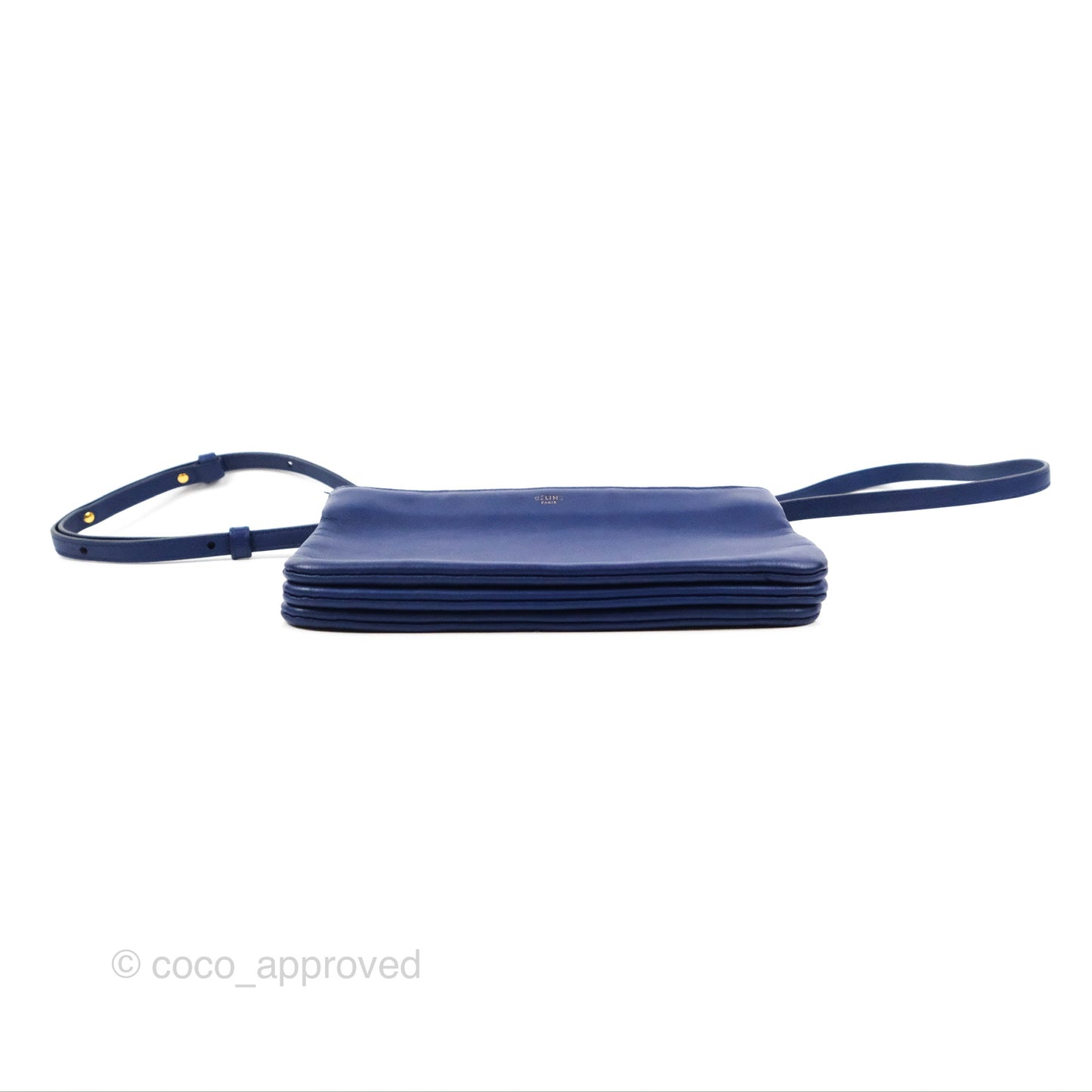 Celine Small Trio Crossbody Bag Dark Blue Lambskin Gold Hardware