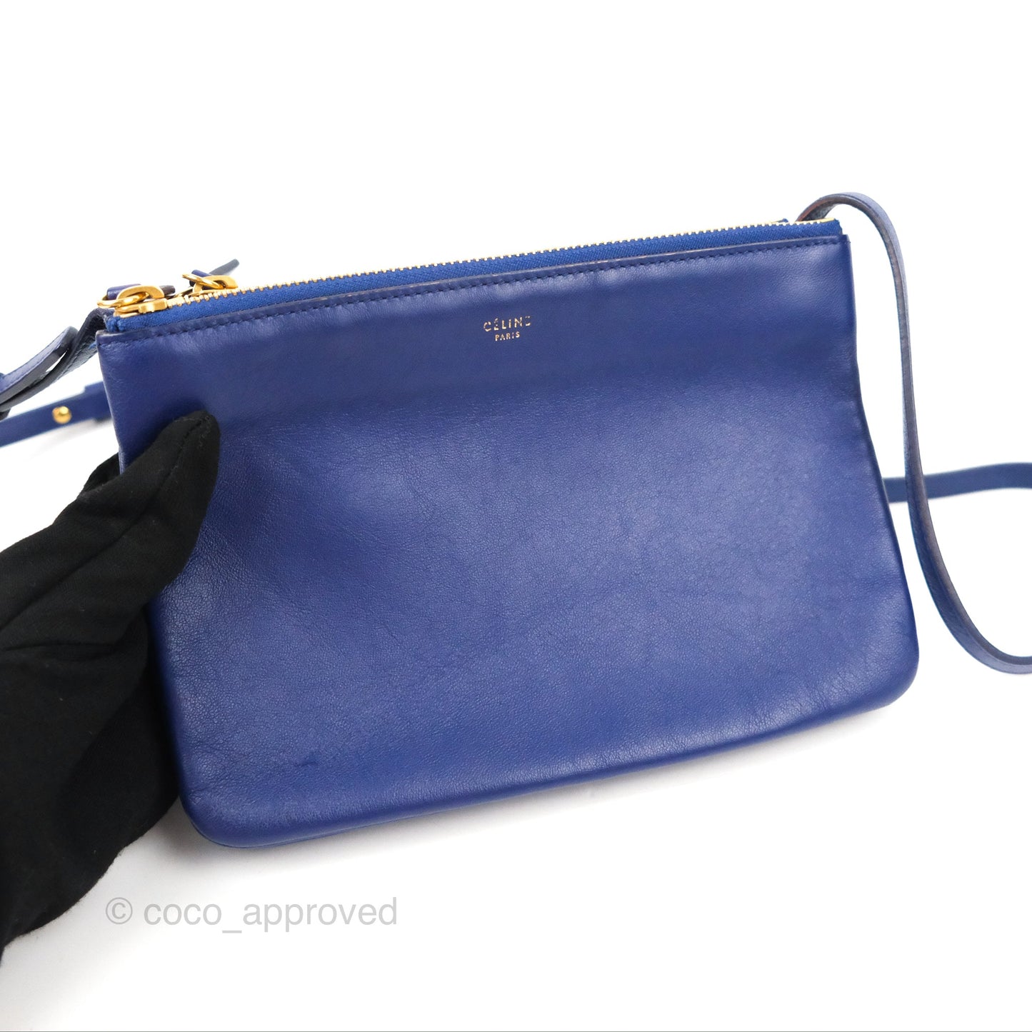 Celine Small Trio Crossbody Bag Dark Blue Lambskin Gold Hardware