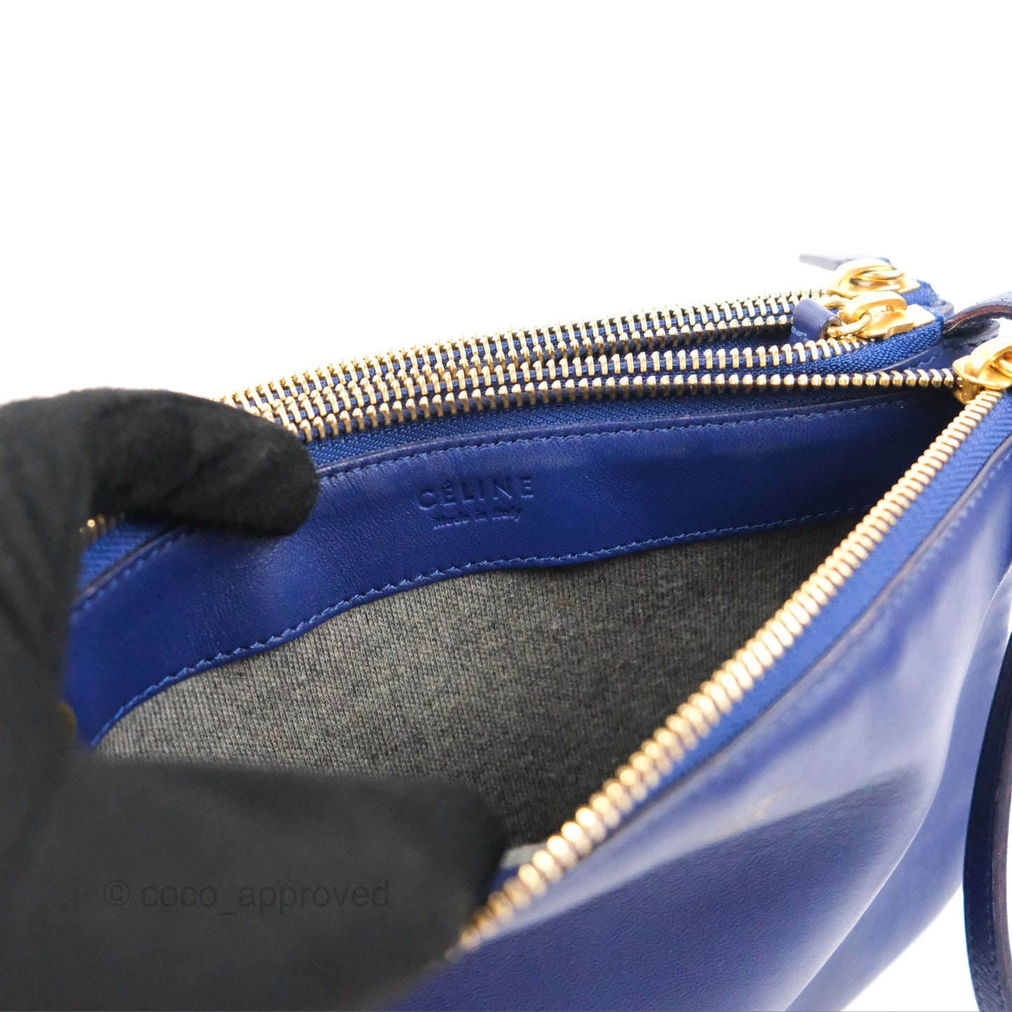 Celine Small Trio Crossbody Bag Dark Blue Lambskin Gold Hardware