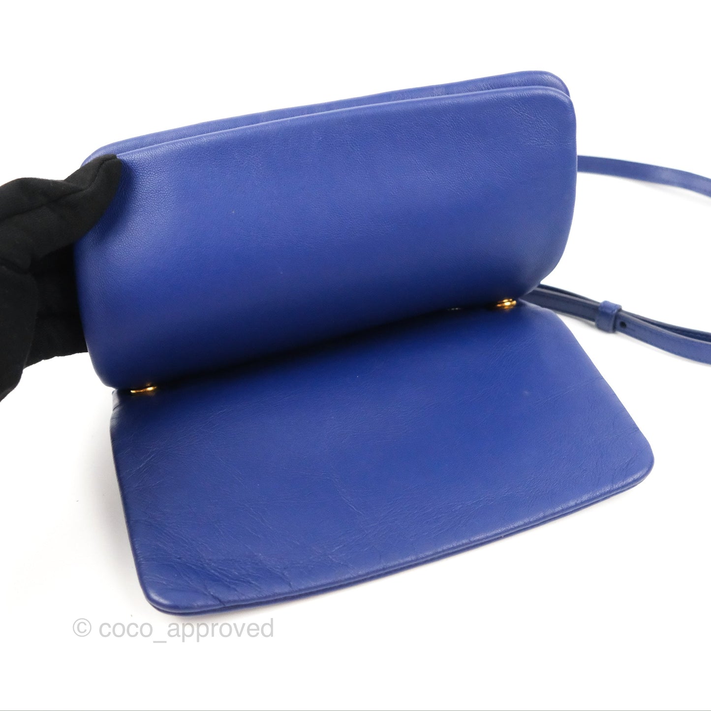 Celine Small Trio Crossbody Bag Dark Blue Lambskin Gold Hardware