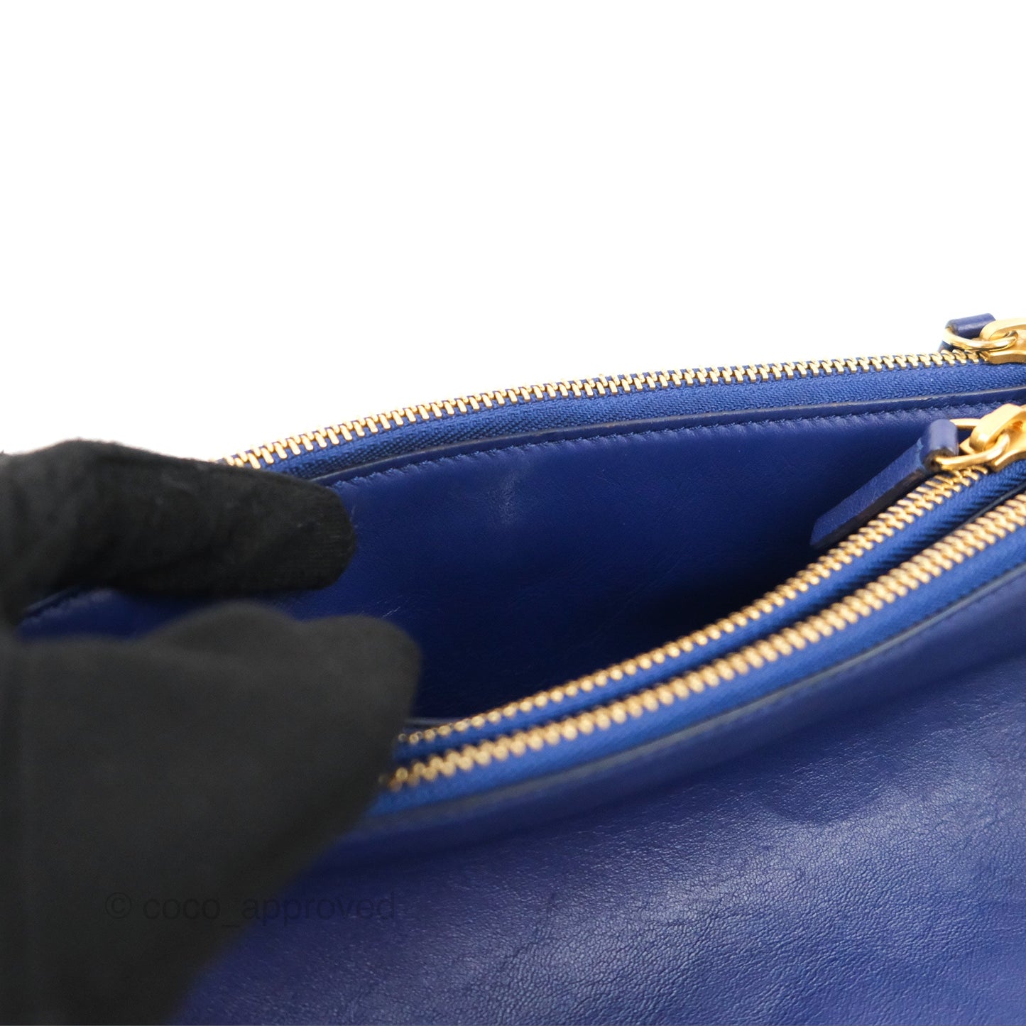 Celine Small Trio Crossbody Bag Dark Blue Lambskin Gold Hardware