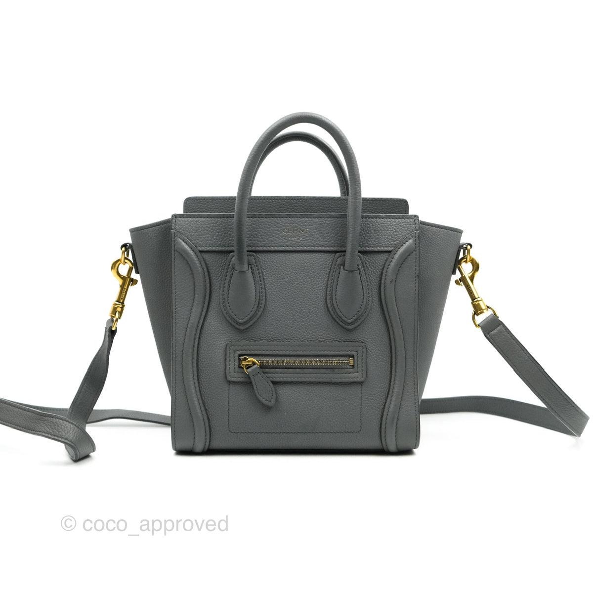 Celine Nano Luggage Grey Grained Calfskin Gold Hardware
