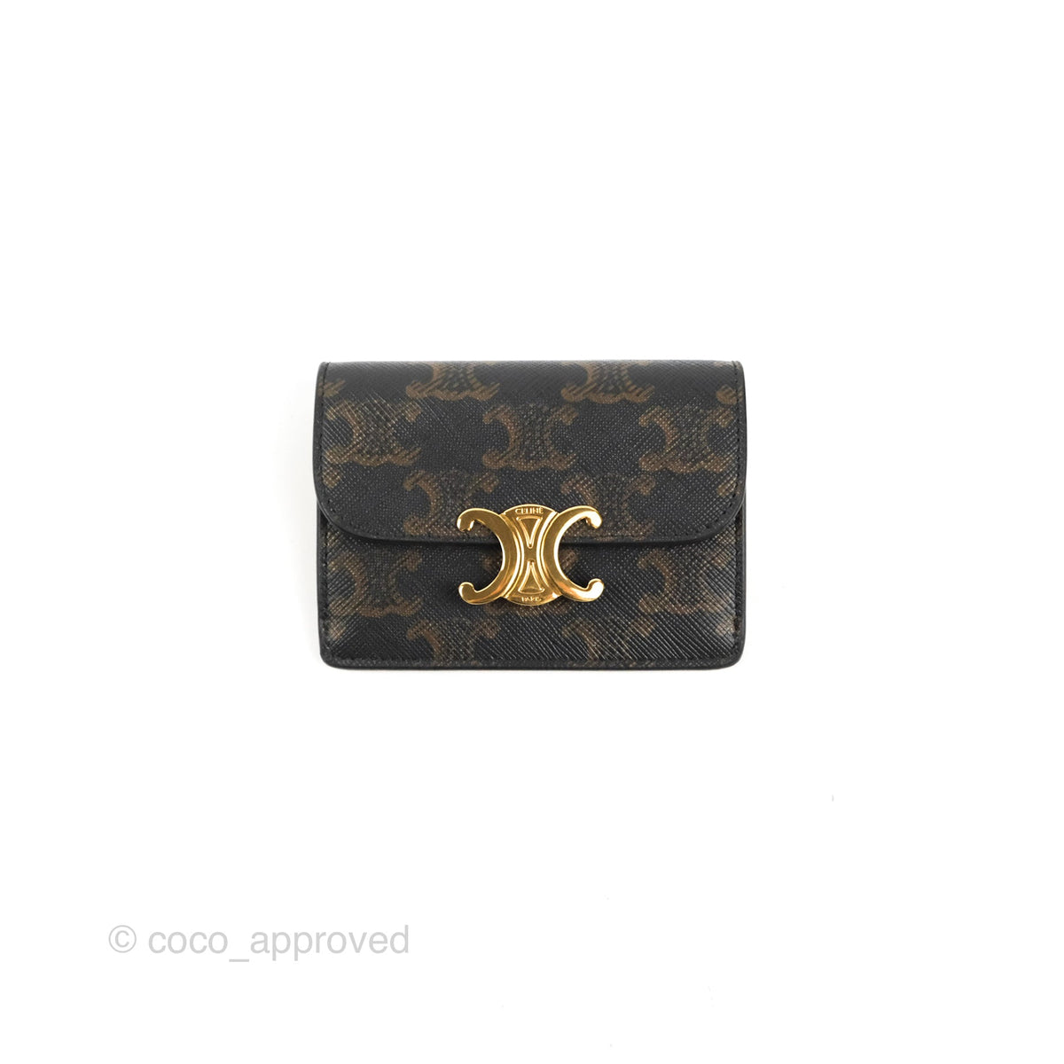 Celine Card Holder with Flap Triomphe Canvas Tan