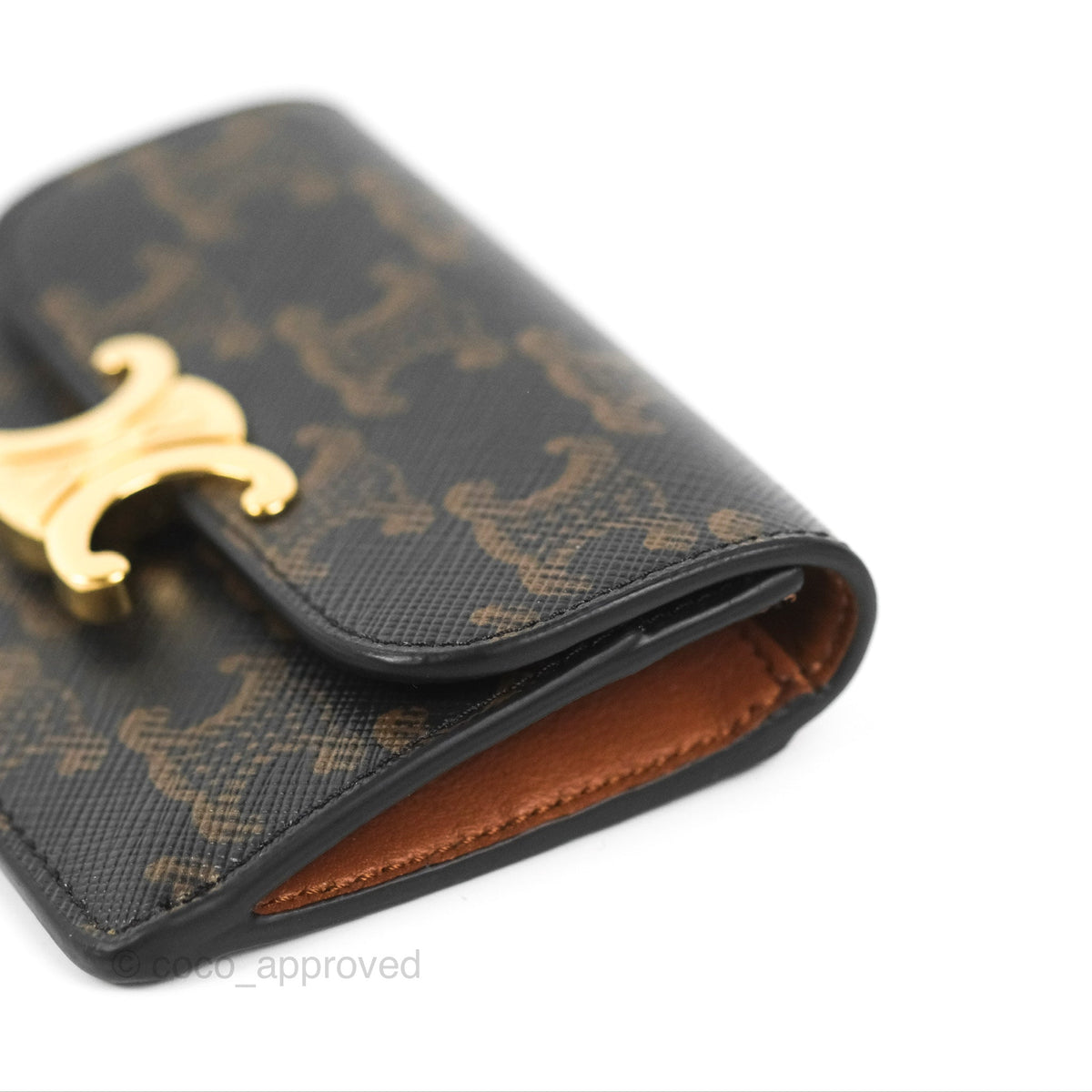 Celine Card Holder with Flap Triomphe Canvas Tan