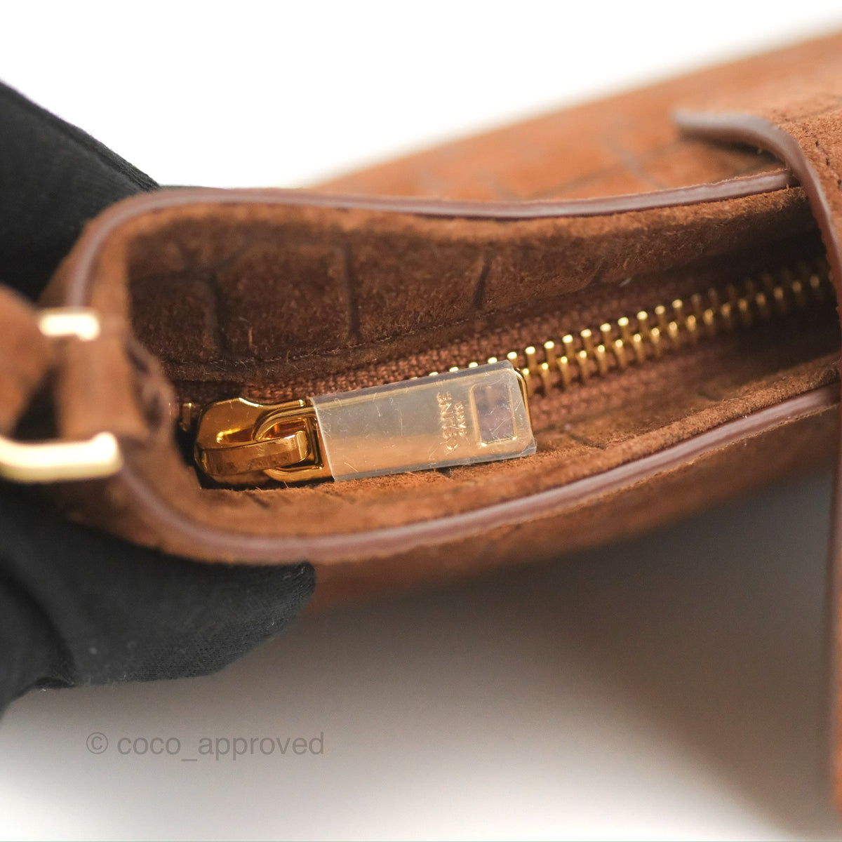 Celine Wiltern Clutch Triomphe Soft Crocodile Embossed Suede Calfskin Brown