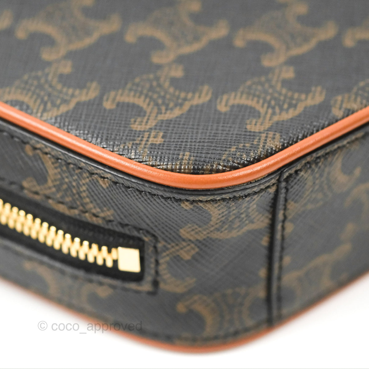 Celine Mini Bowling Bag Triomphe Canvas Tan Calfskin