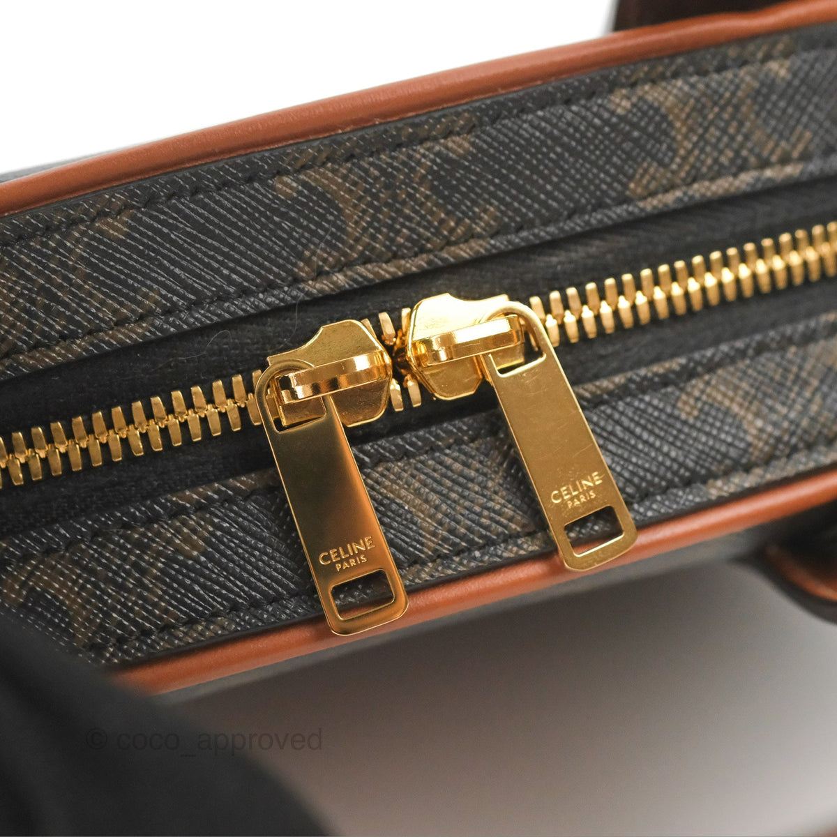 Celine Mini Bowling Bag Triomphe Canvas Tan Calfskin
