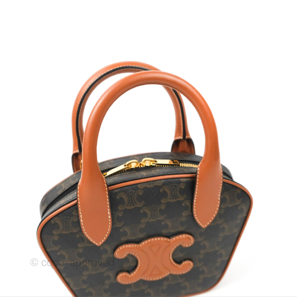 Celine Mini Bowling Bag Triomphe Canvas Tan Calfskin