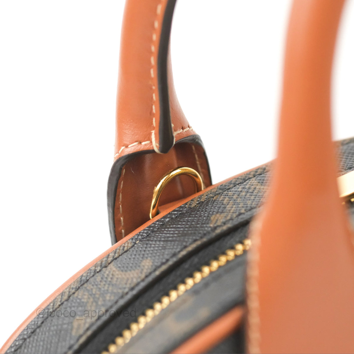 Celine Mini Bowling Bag Triomphe Canvas Tan Calfskin