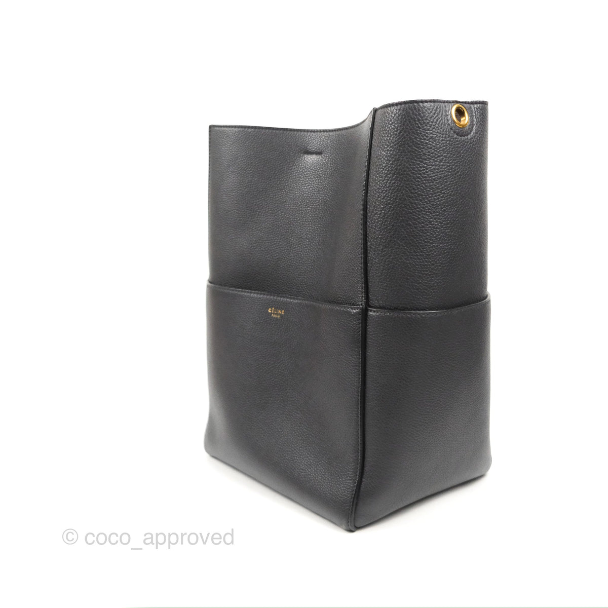 Celine Sangle Bucket Bag Grained Calfskin Dark Grey