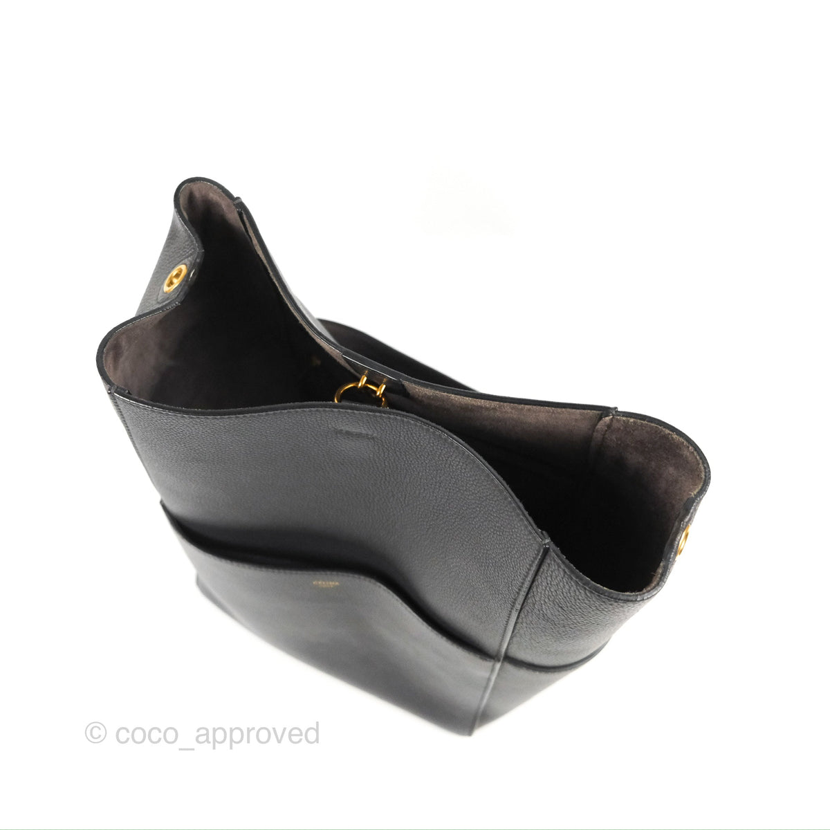 Celine Sangle Bucket Bag Grained Calfskin Dark Grey