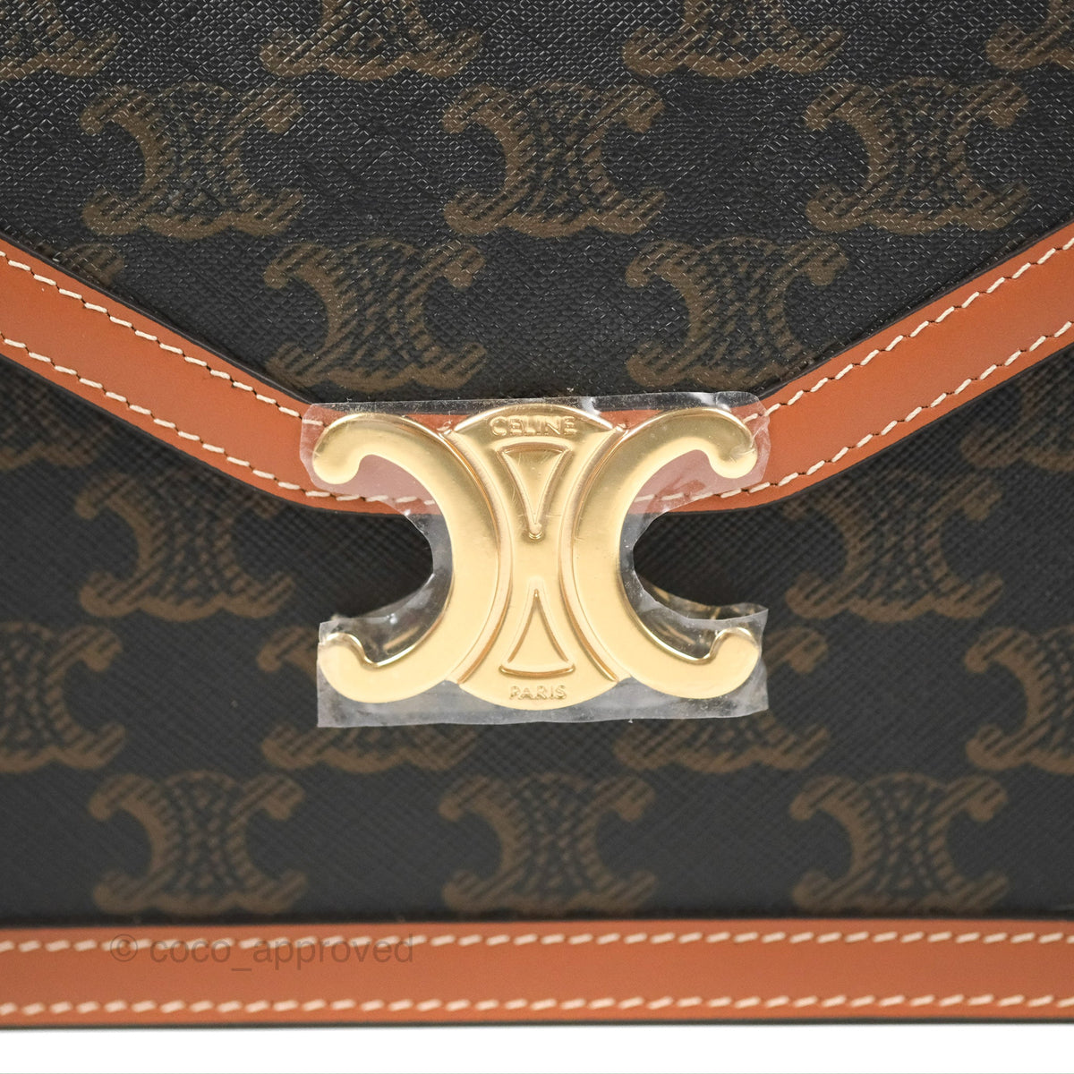 Celine Enveloppe Triomphe Bag Triomphe Canvas Tan Calfskin