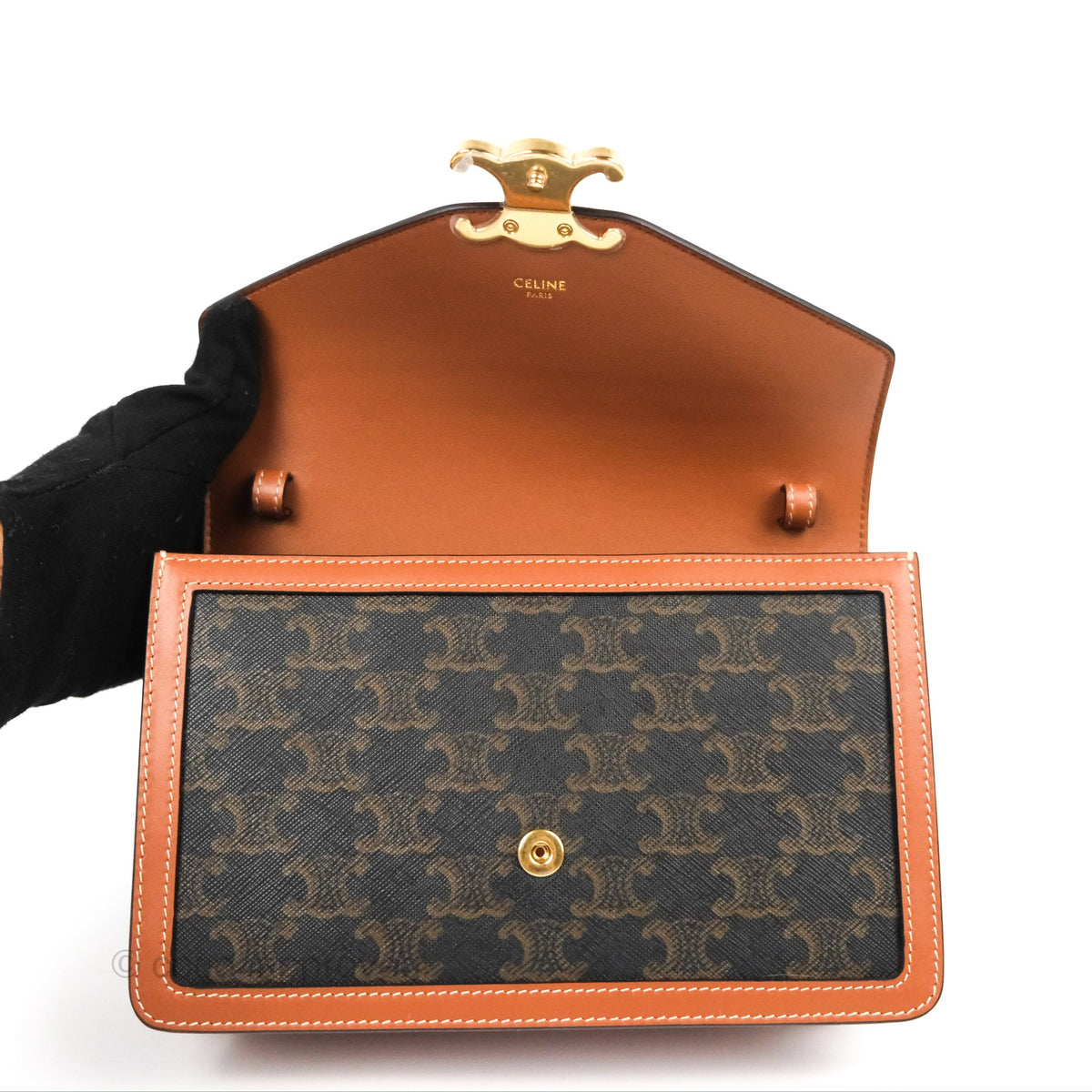 Celine Enveloppe Triomphe Bag Triomphe Canvas Tan Calfskin