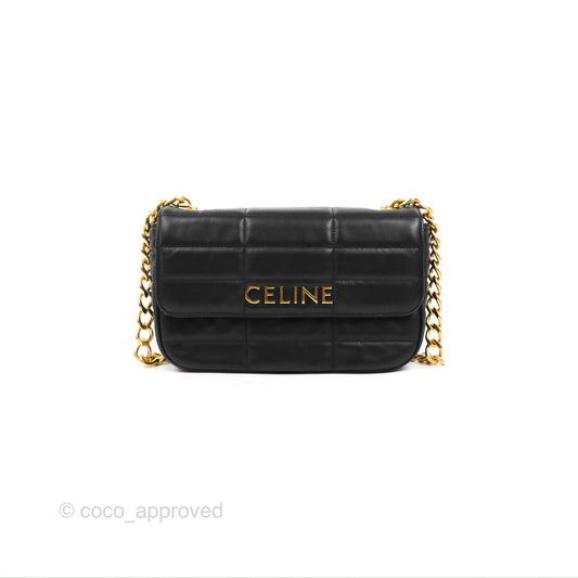 Celine Matelasse Monochrome Celine Shoulder Bag Black Quilted Goatskin