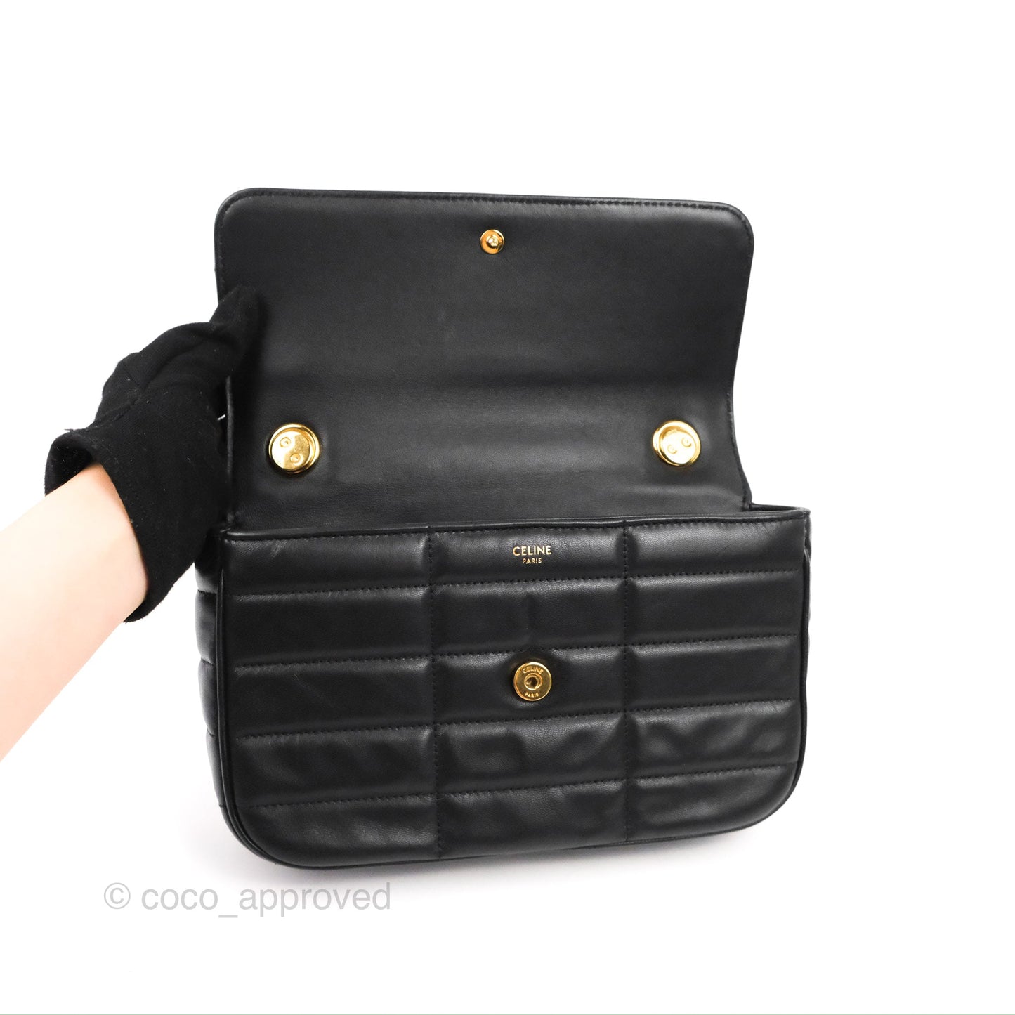 Celine Matelasse Monochrome Celine Shoulder Bag Black Quilted Goatskin