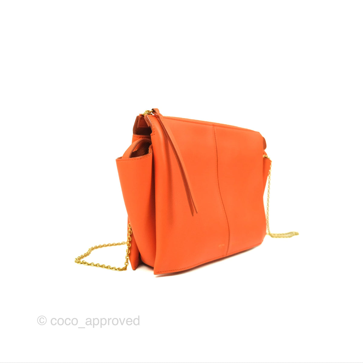 Celine Tri-Fold Clutch on Chain Orange Calfskin