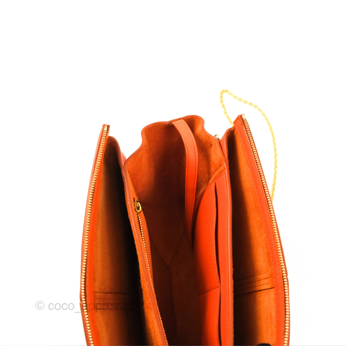 Celine Tri-Fold Clutch on Chain Orange Calfskin