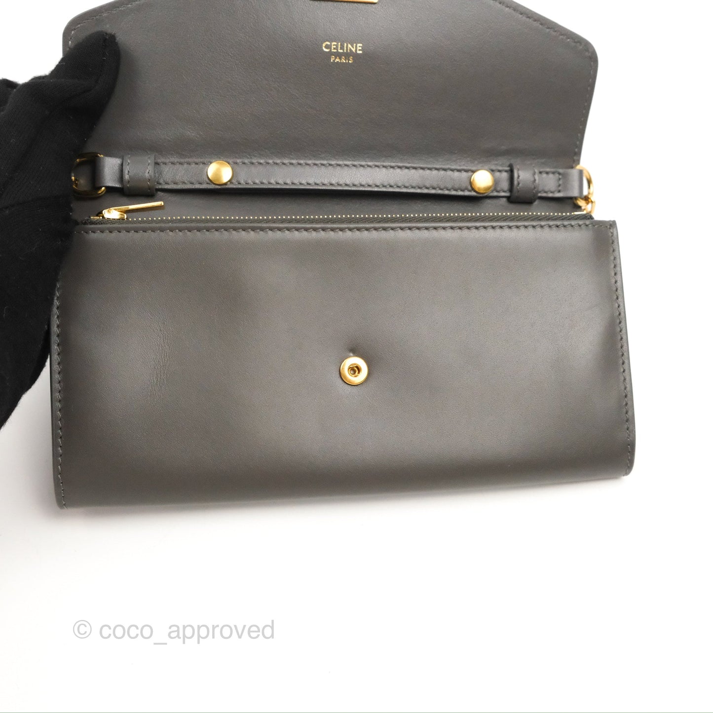 Celine C Wallet On Chain WOC Grey Smooth Calfskin