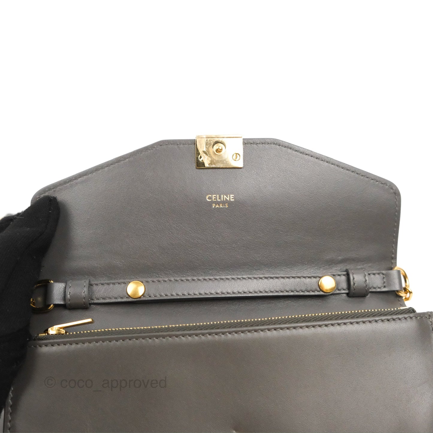 Celine C Wallet On Chain WOC Grey Smooth Calfskin