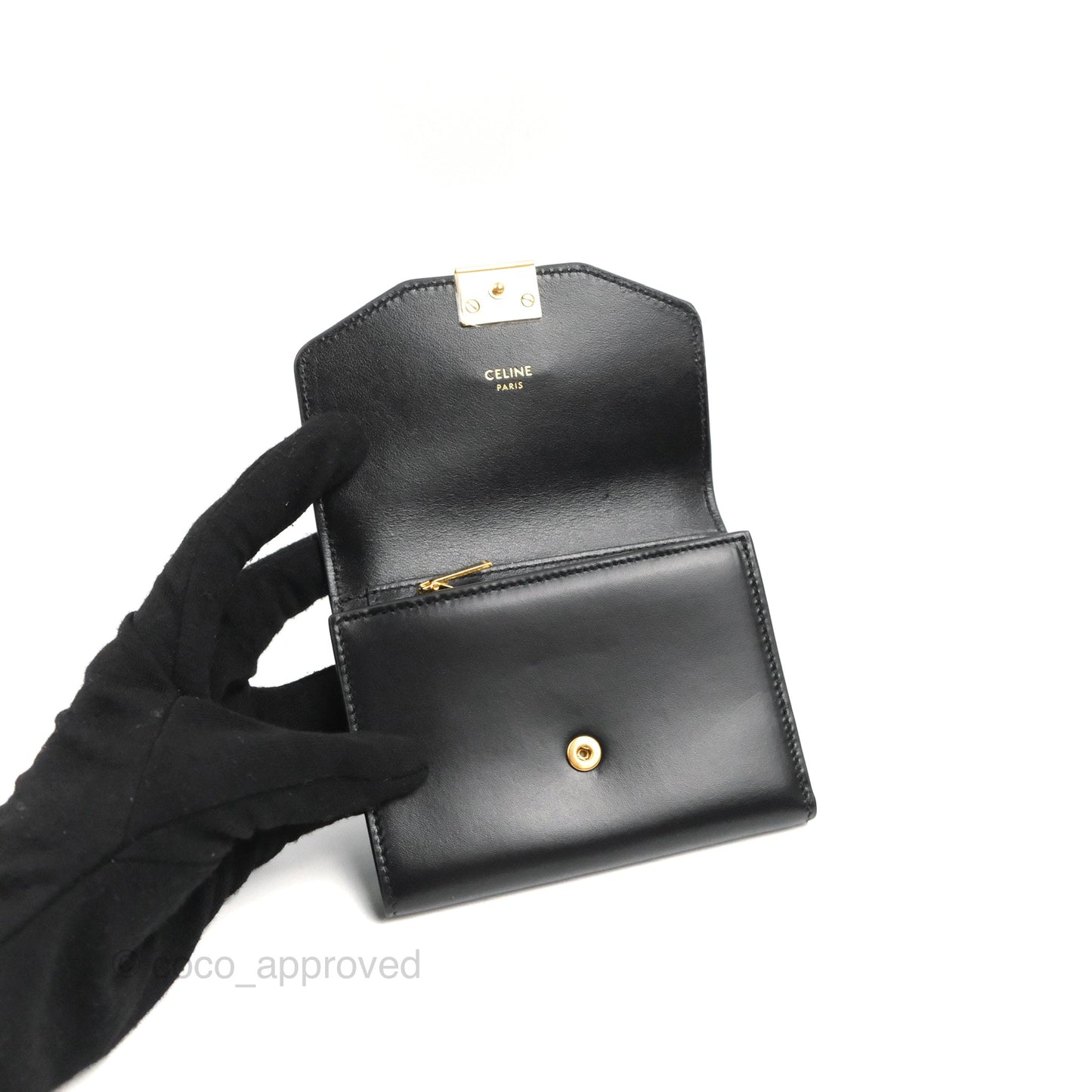 Celine C Wallet Black Gold Hardware