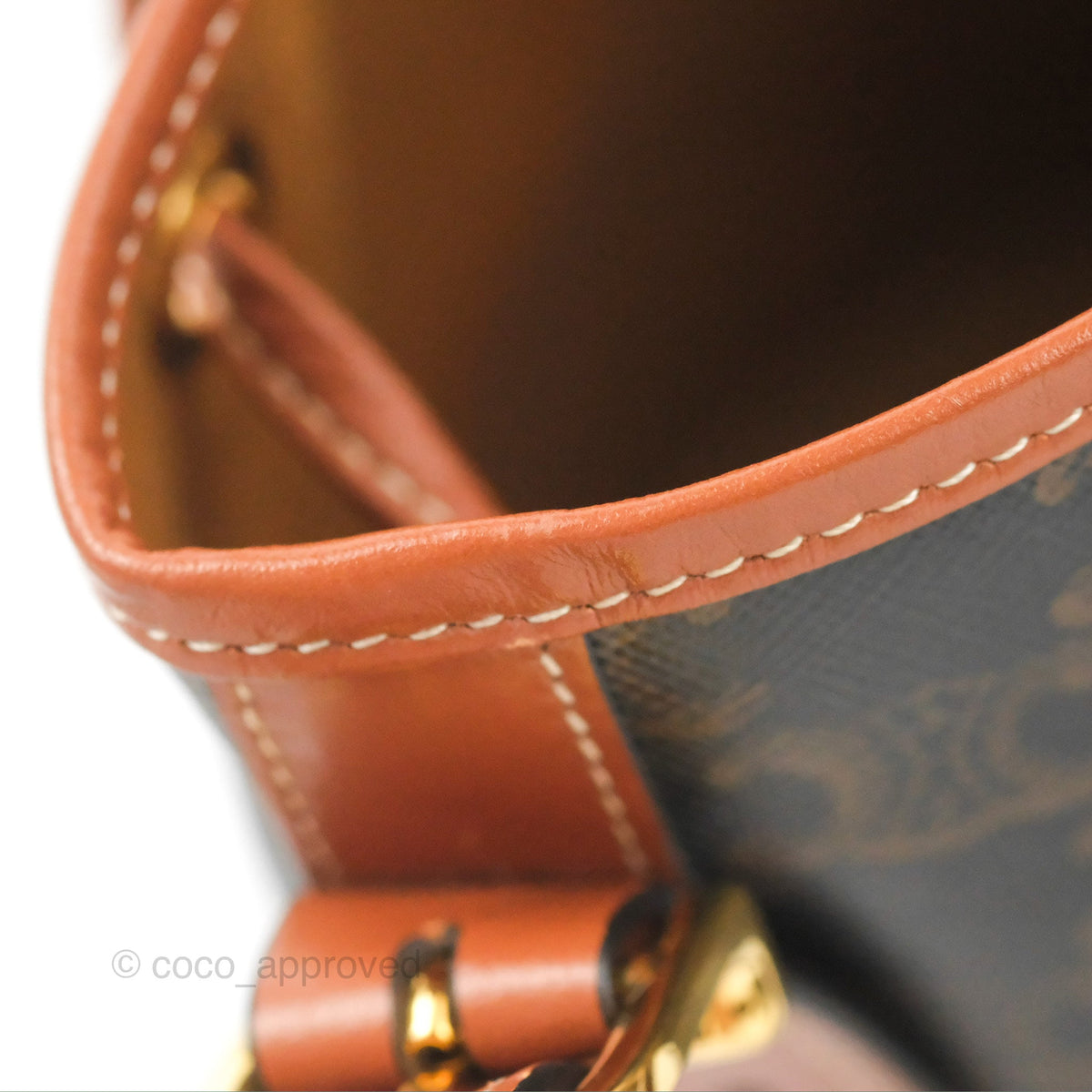 Celine Small Drawstring Bag Triomphe Canvas Tan Calfskin
