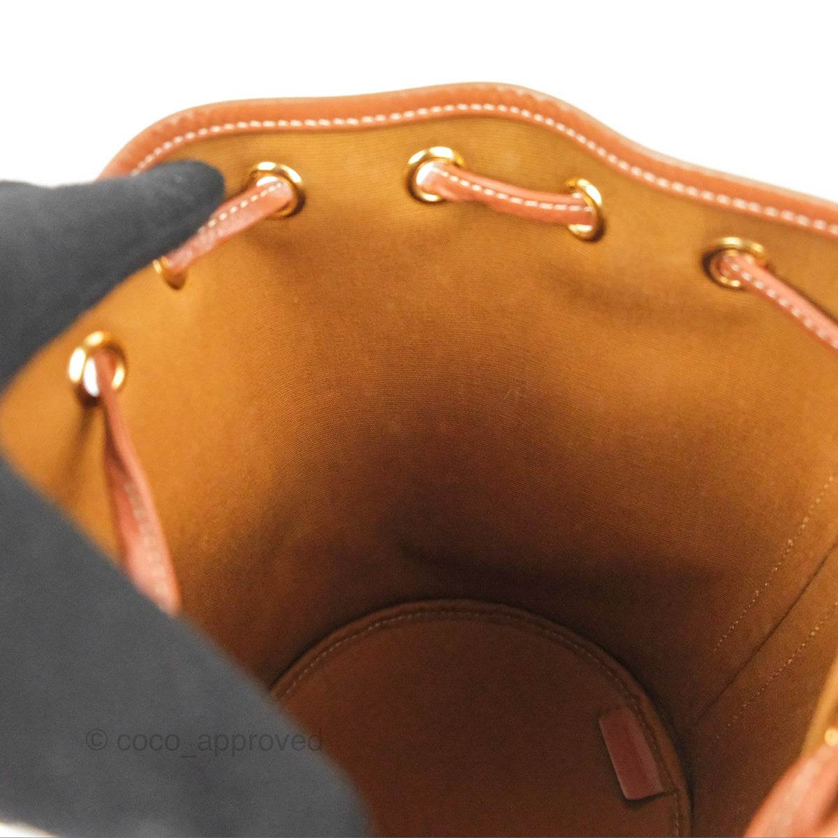 Celine Small Drawstring Bag Triomphe Canvas Tan Calfskin