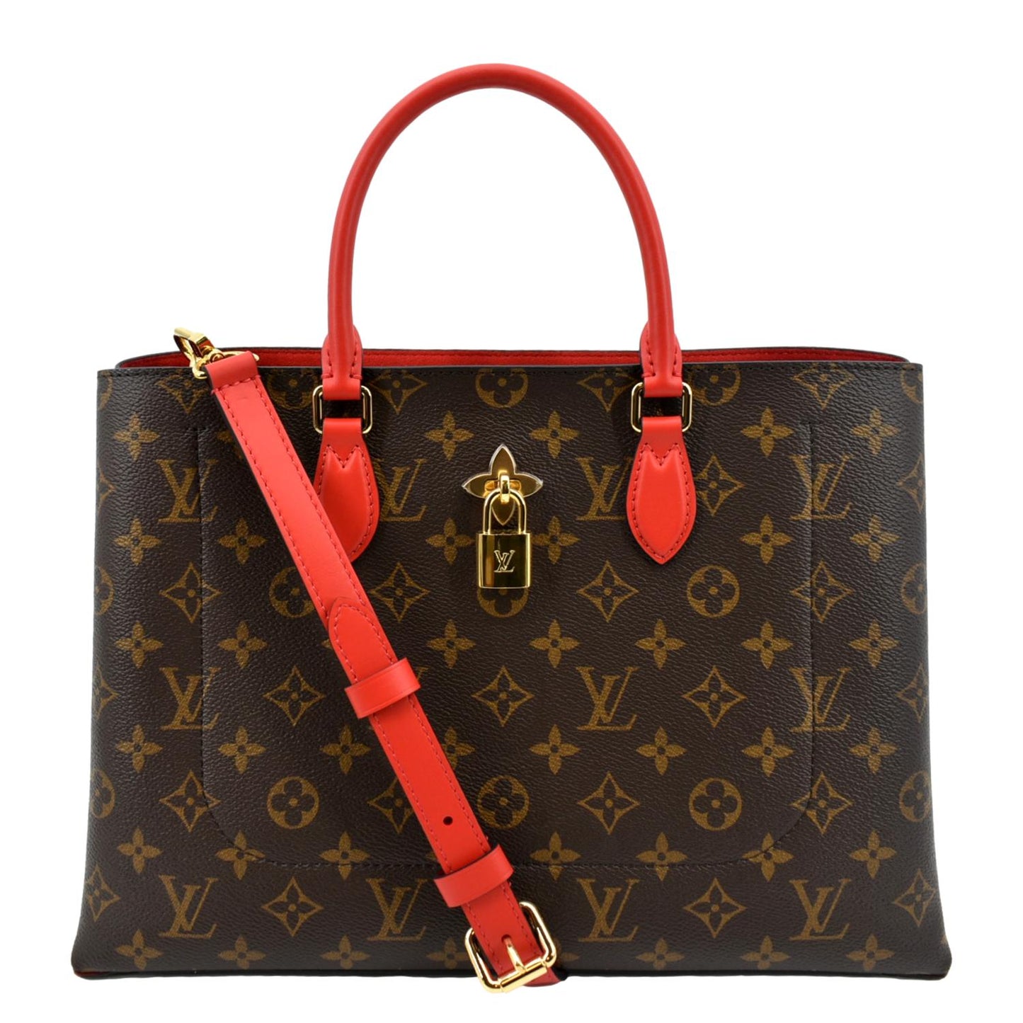 LOUIS VUITTON Flower Monogram Canvas Tote Shoulder Bag Cerise