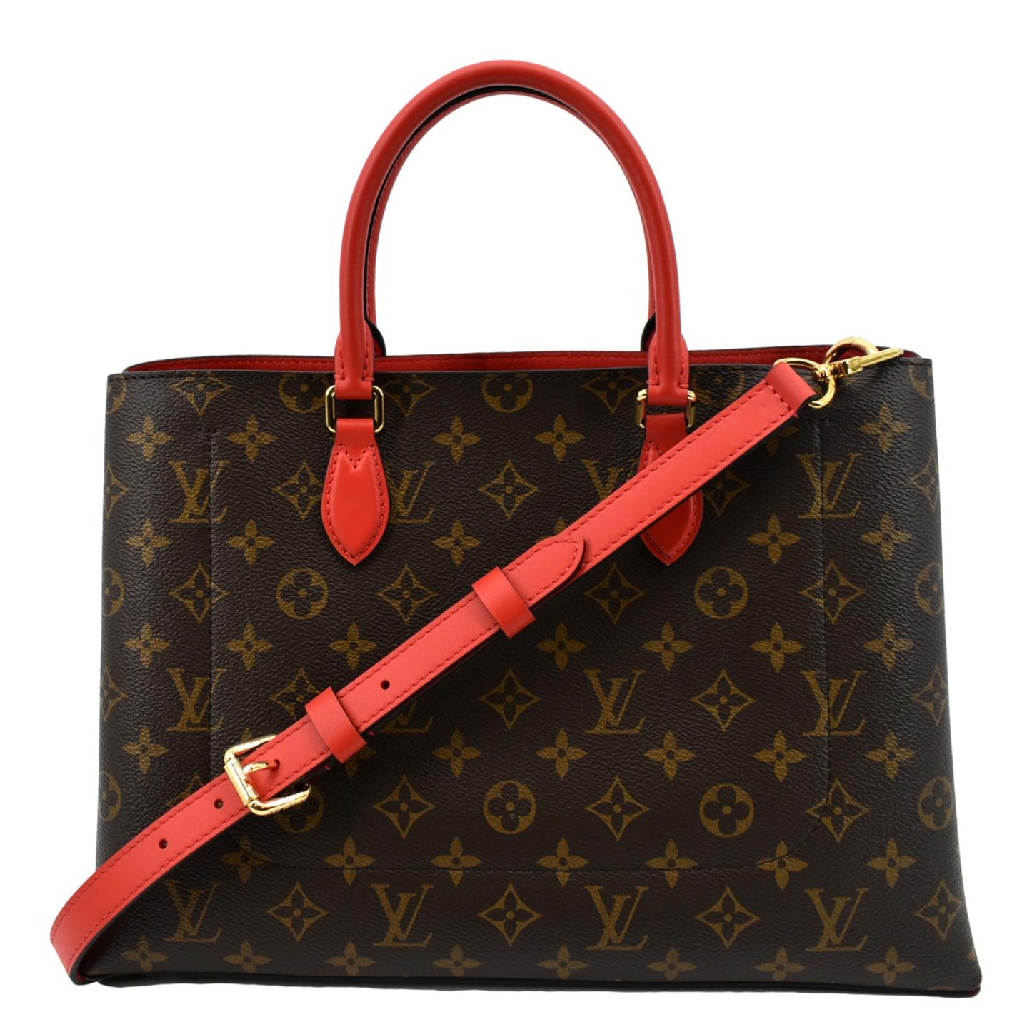 LOUIS VUITTON Flower Monogram Canvas Tote Shoulder Bag Cerise