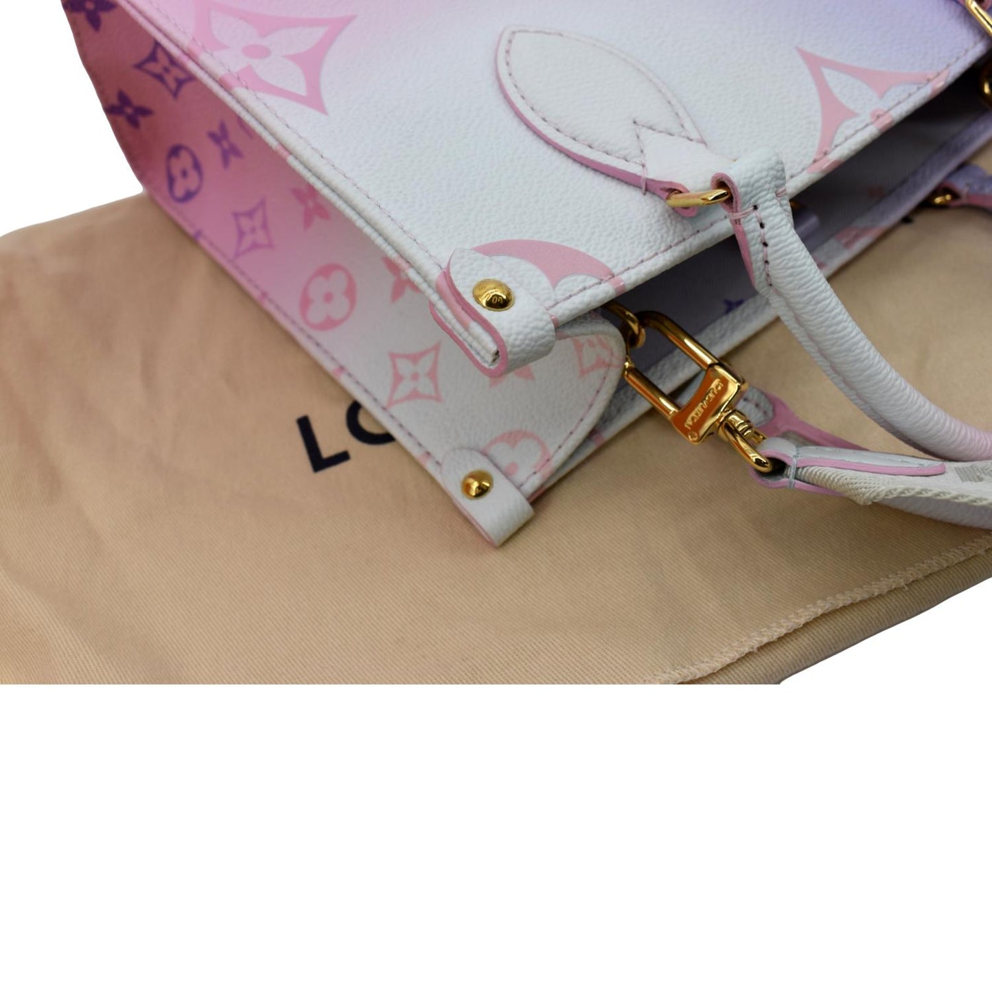 LOUIS VUITTON Women Onthego PM Monogram Coated Canvas Tote Sunrise Pastel