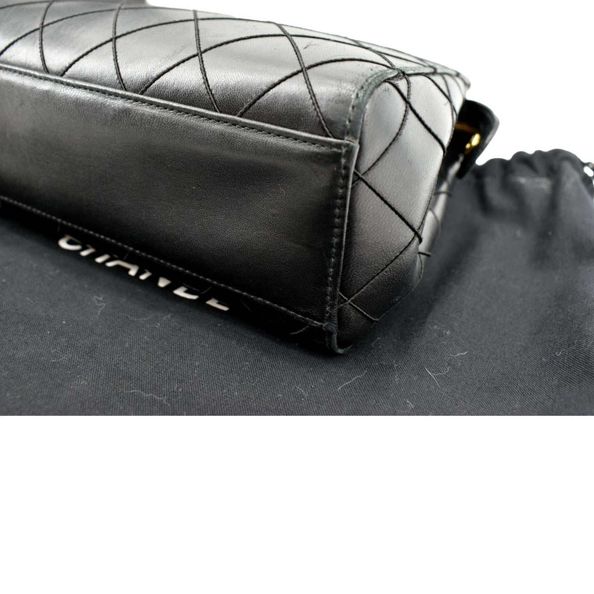 CHANEL Small Vintage Lambskin Leather Handbag Black