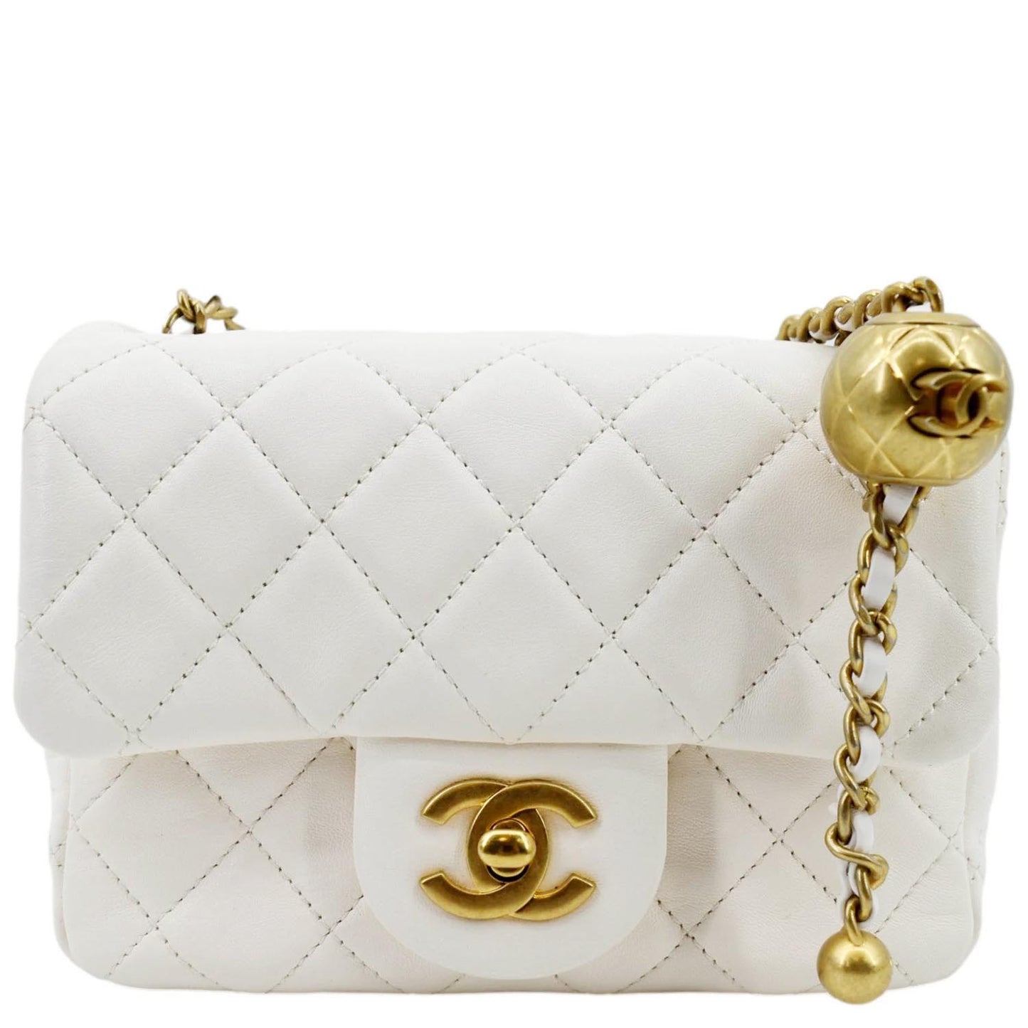 CHANEL Pearl Crush Mini Square Flap Leather Crossbody Bag White