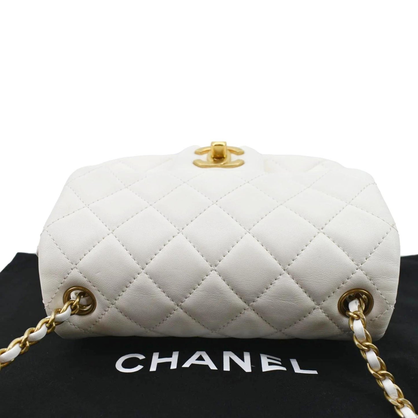 CHANEL Pearl Crush Mini Square Flap Leather Crossbody Bag White