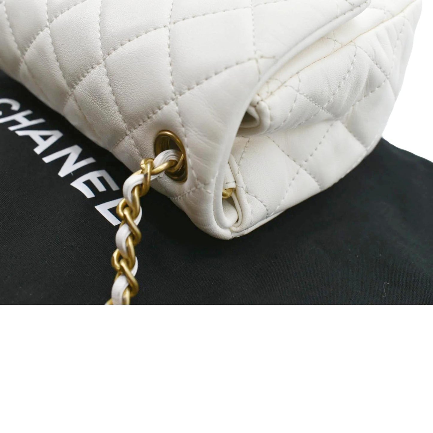 CHANEL Pearl Crush Mini Square Flap Leather Crossbody Bag White