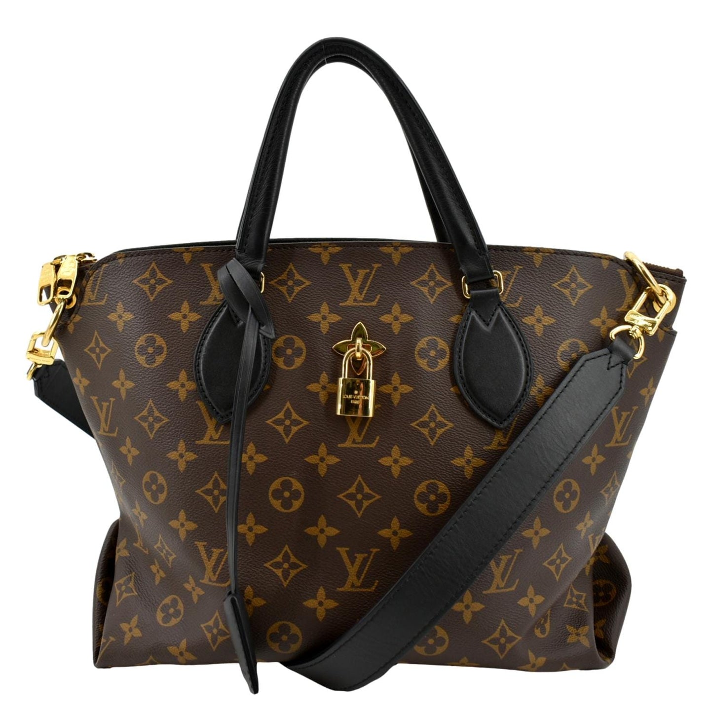 LOUIS VUITTON Flower Zipped MM Monogram Canvas Tote Bag Noir