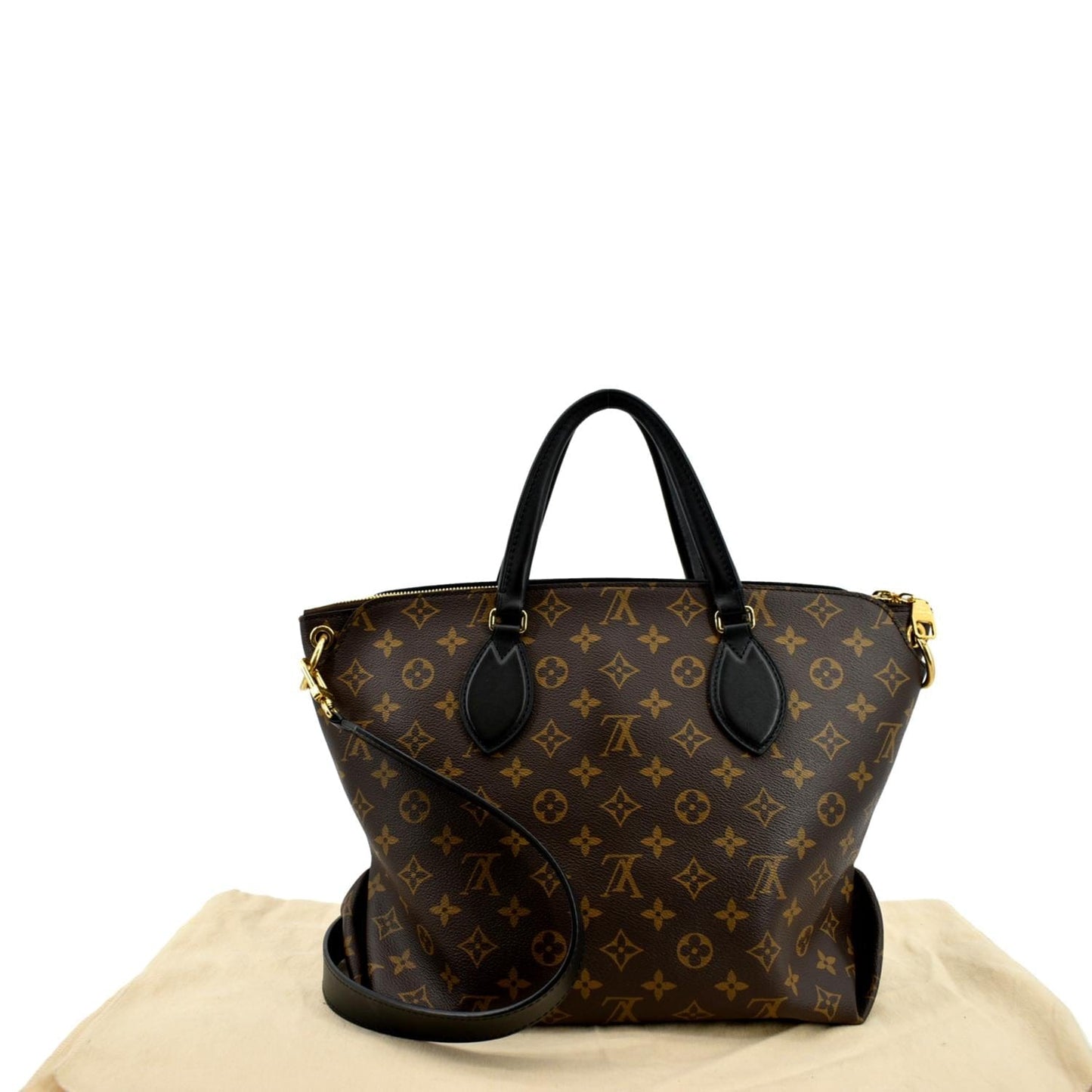 LOUIS VUITTON Flower Zipped MM Monogram Canvas Tote Bag Noir