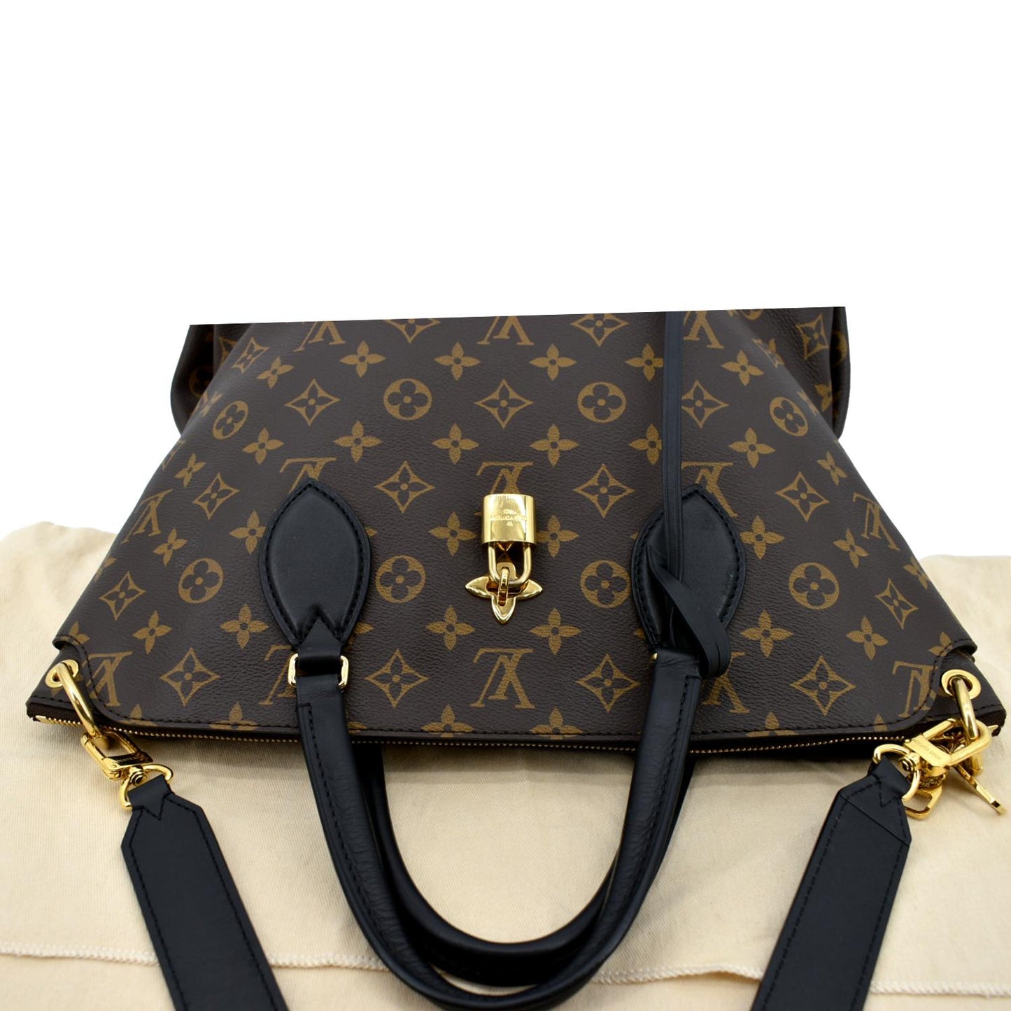 LOUIS VUITTON Flower Zipped MM Monogram Canvas Tote Bag Noir