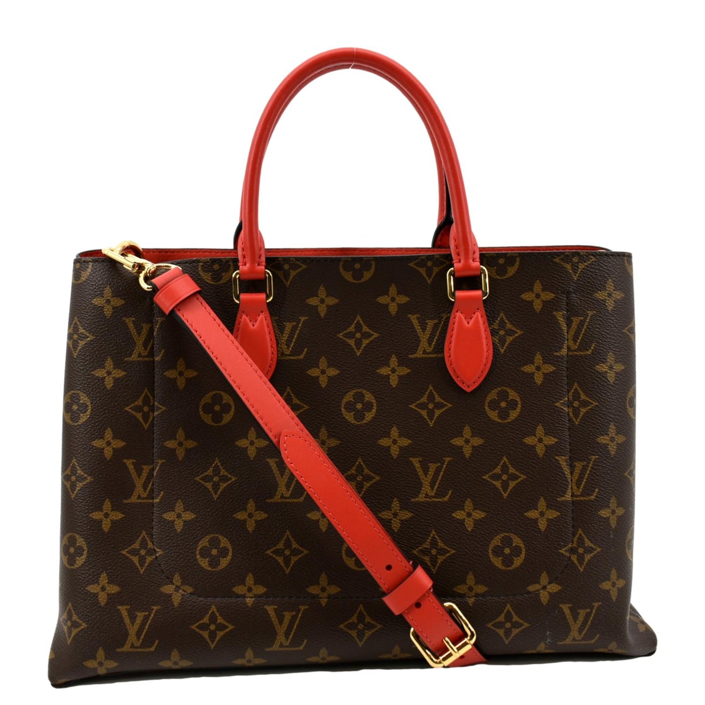 LOUIS VUITTON Flower Monogram Canvas Tote Shoulder Bag Cerise