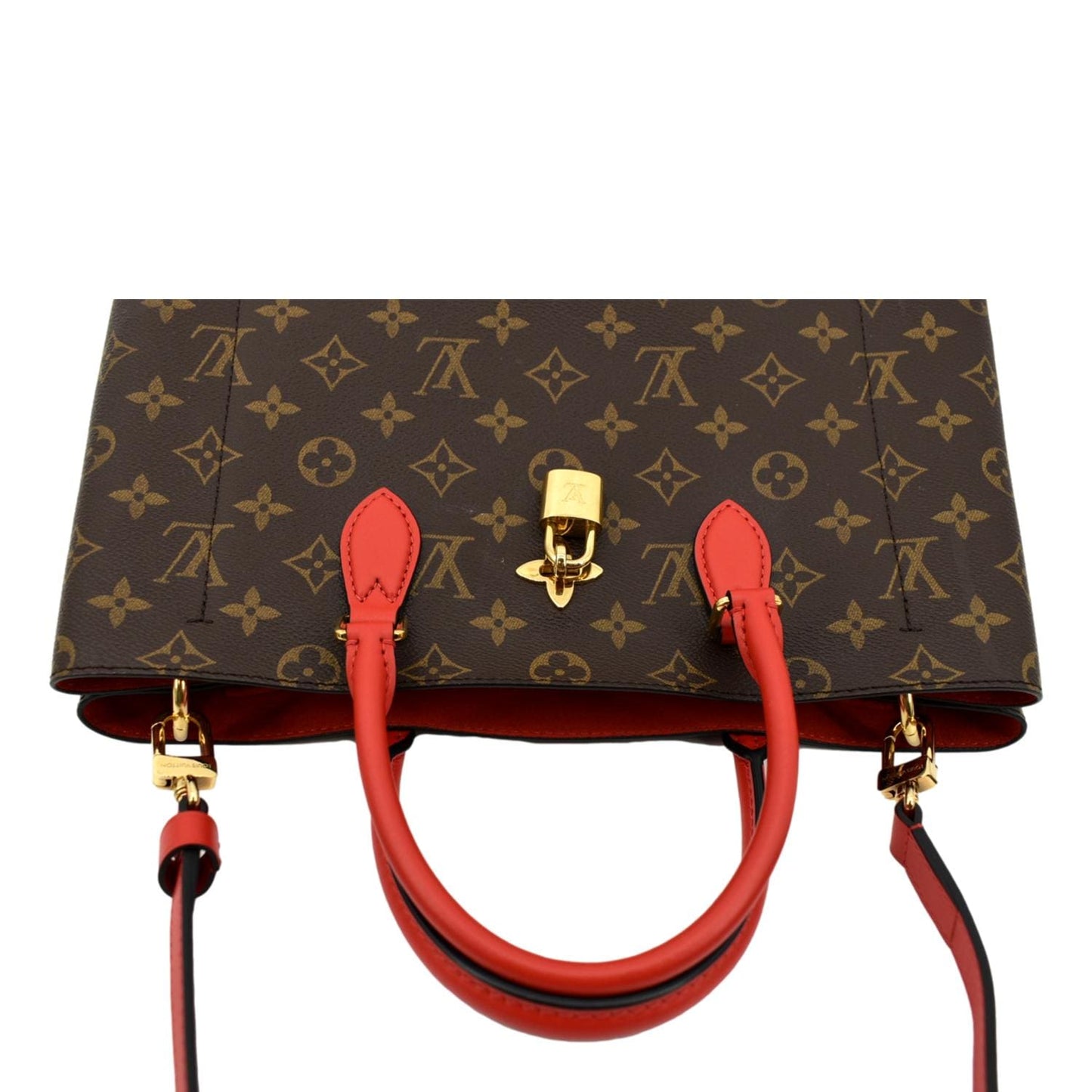 LOUIS VUITTON Flower Monogram Canvas Tote Shoulder Bag Cerise