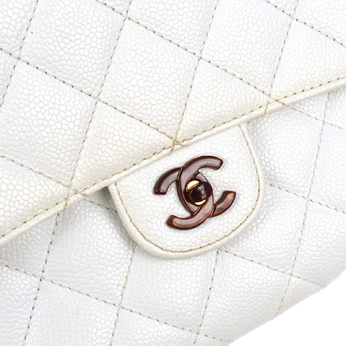 Chanel 1997-1999 White Caviar Classic Flap Acrylic Chain Shoulder Bag