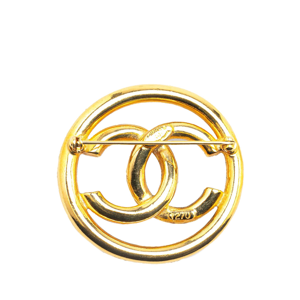 Gold Chanel Gold Plated CC Brooch
